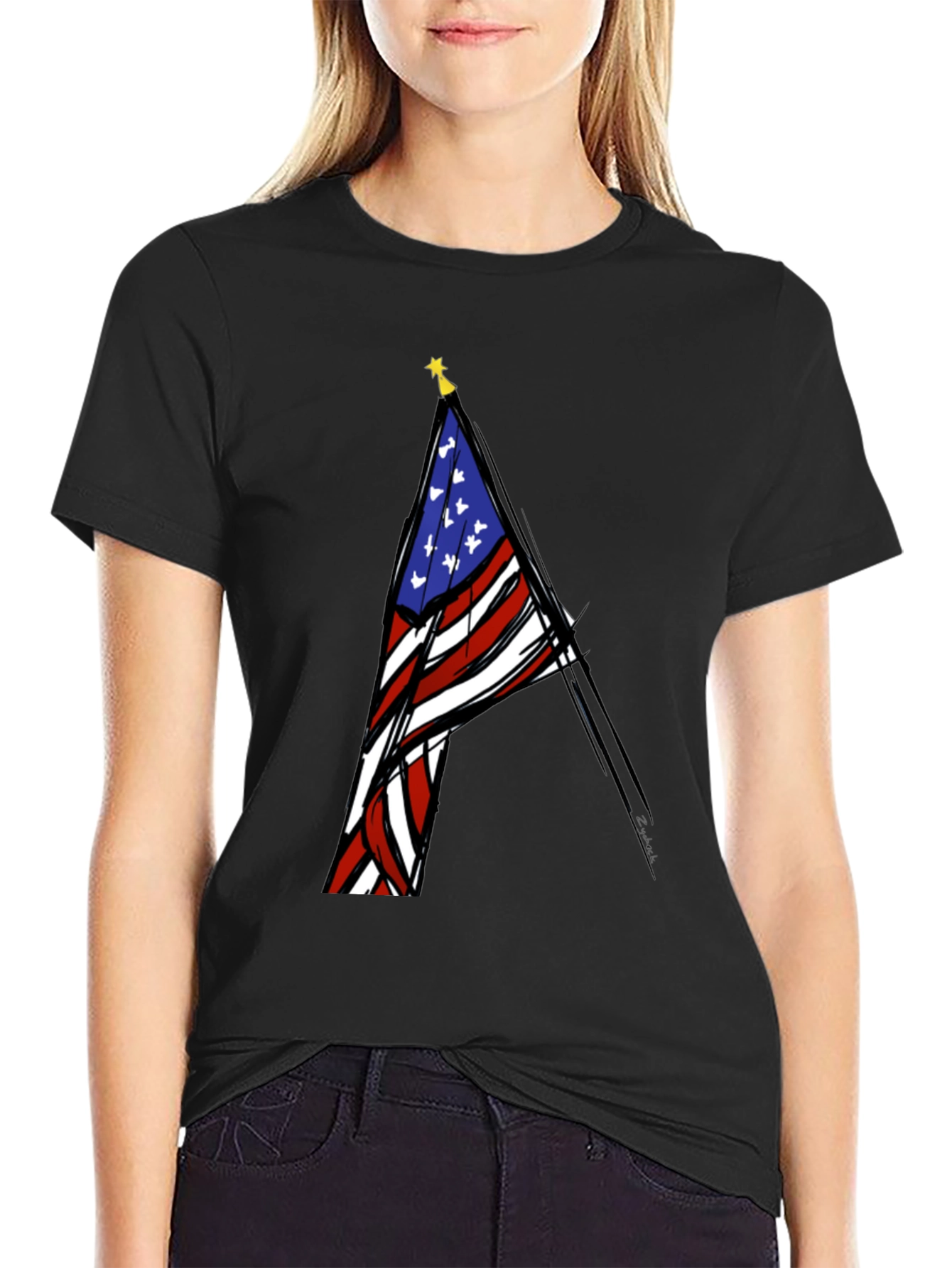 Black USA Flag Graphic T-Shirt - Patriotic Fashion view 2