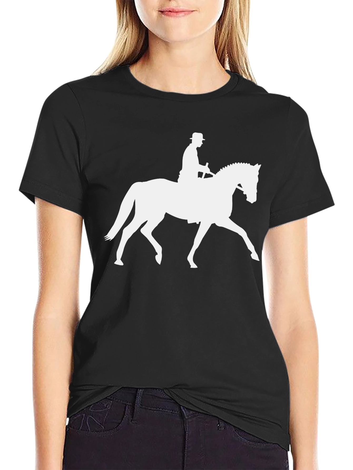 Black Equestrian Silhouette T-Shirt - Stylish Rider Design view 2