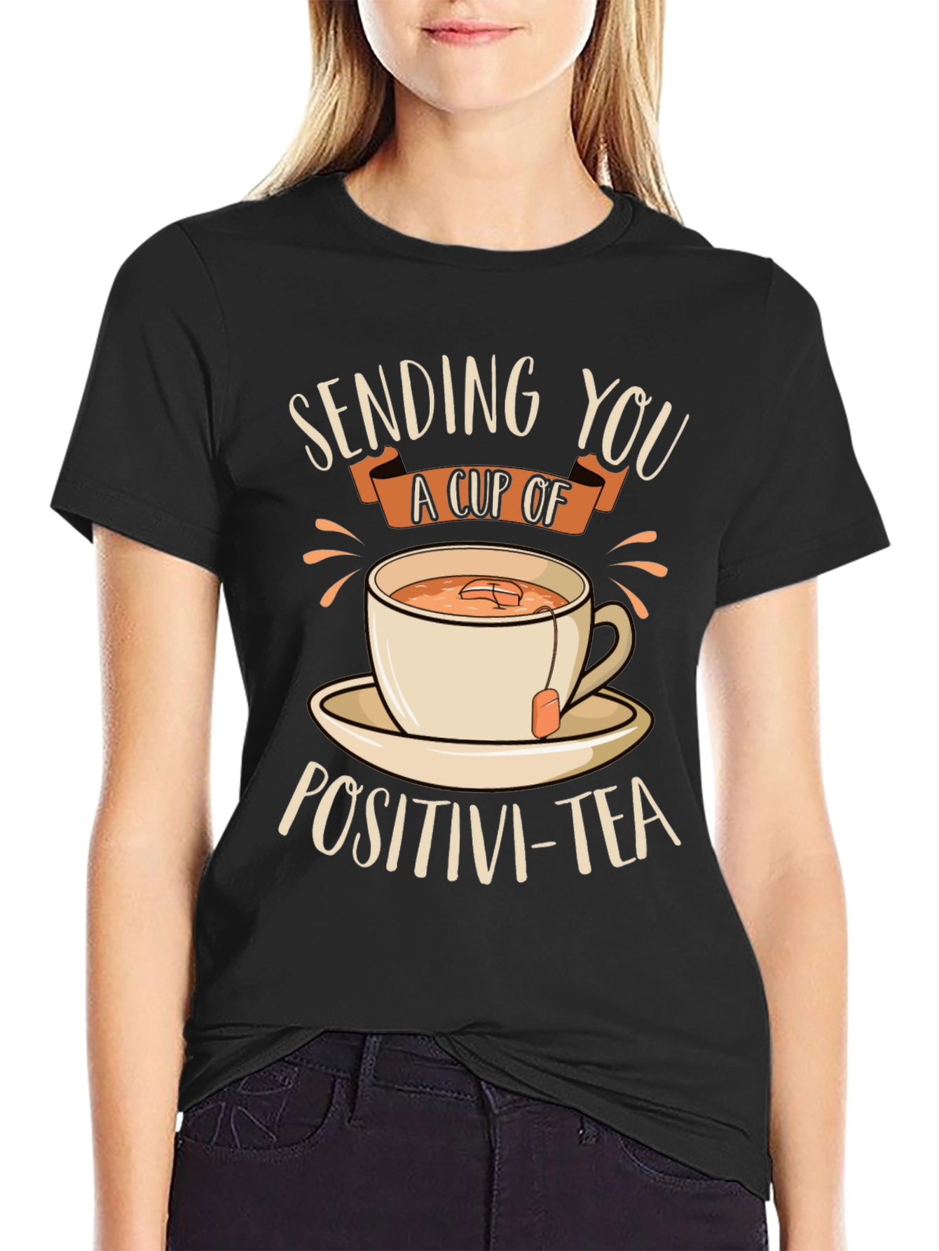 Black Sending You Positivi-Tea Black Graphic T-Shirt view 2