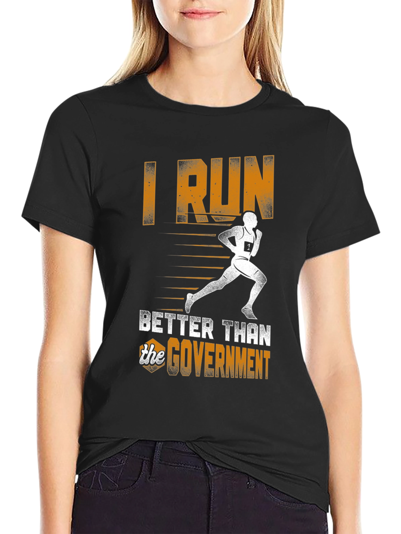 Black I Run Better Than the Government T-Shirt view 2