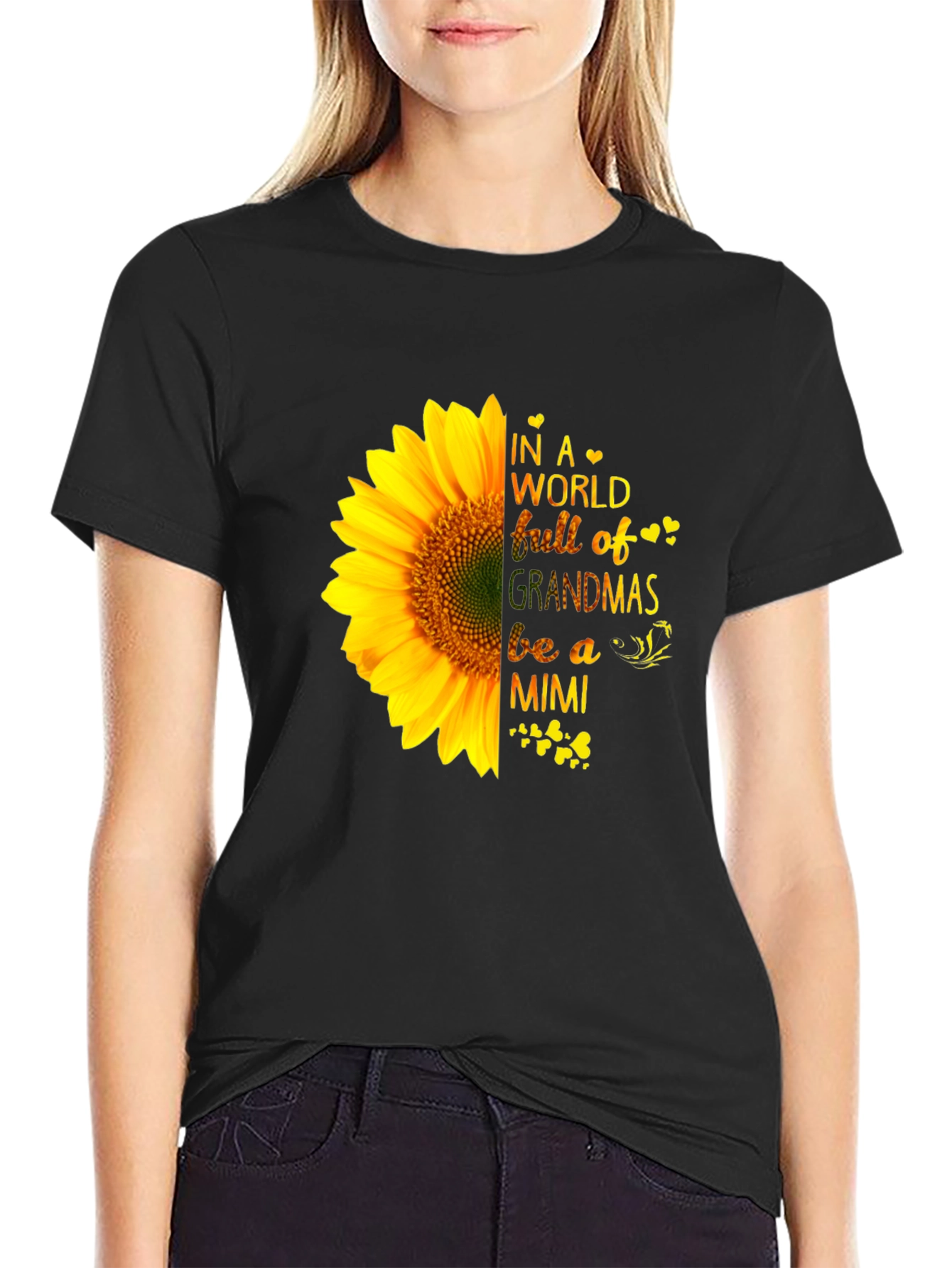 Black Sunflower Grandmas Mimi Black T-Shirt view 2
