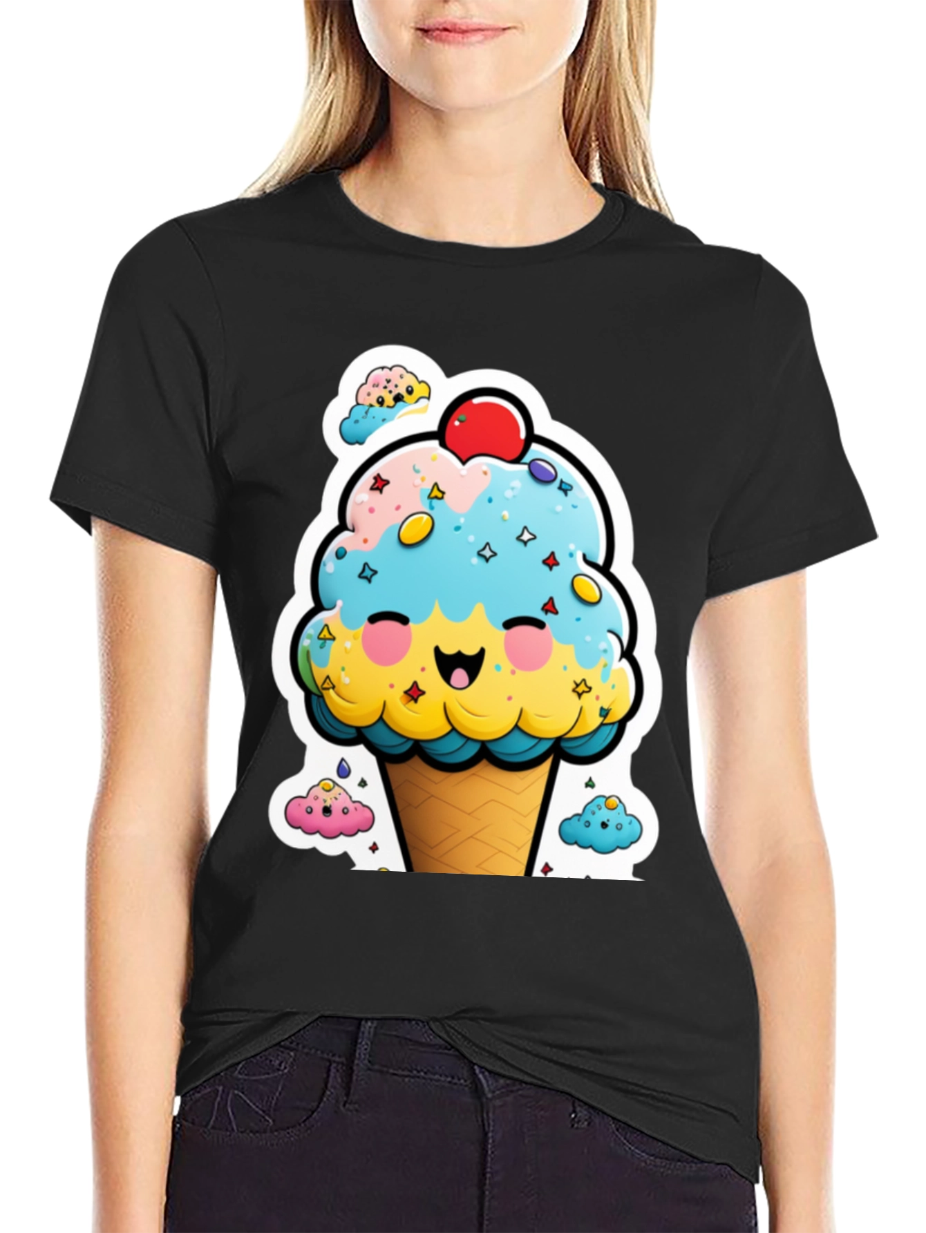 Black Cute Ice Cream Cone Graphic Tee view 2