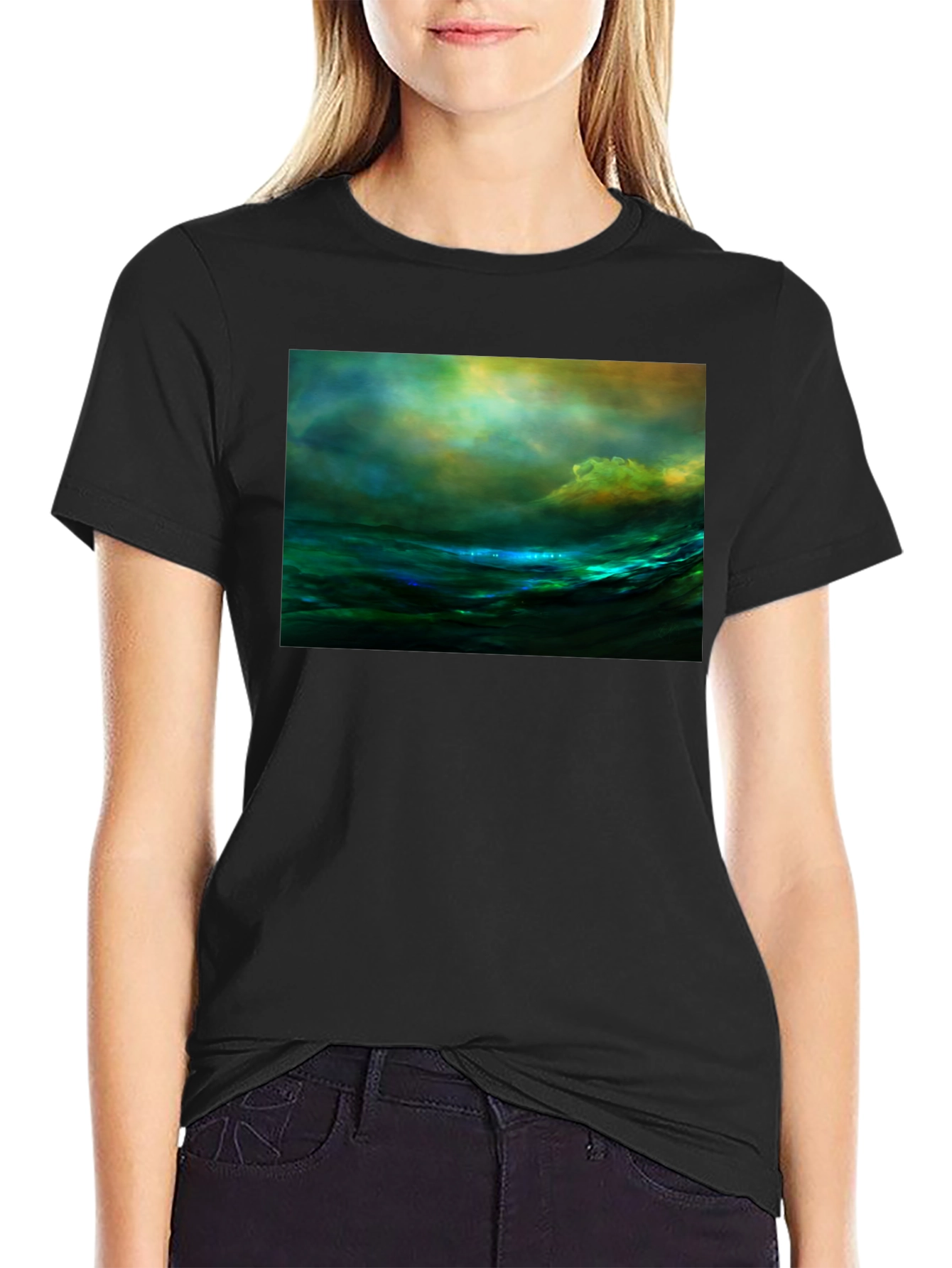 Black Ocean Wave Art T-Shirt view 2