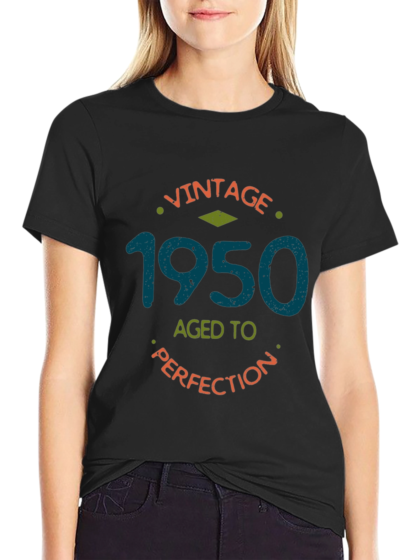 Black Vintage 1950 Aged to Perfection Black T-Shirt view 2