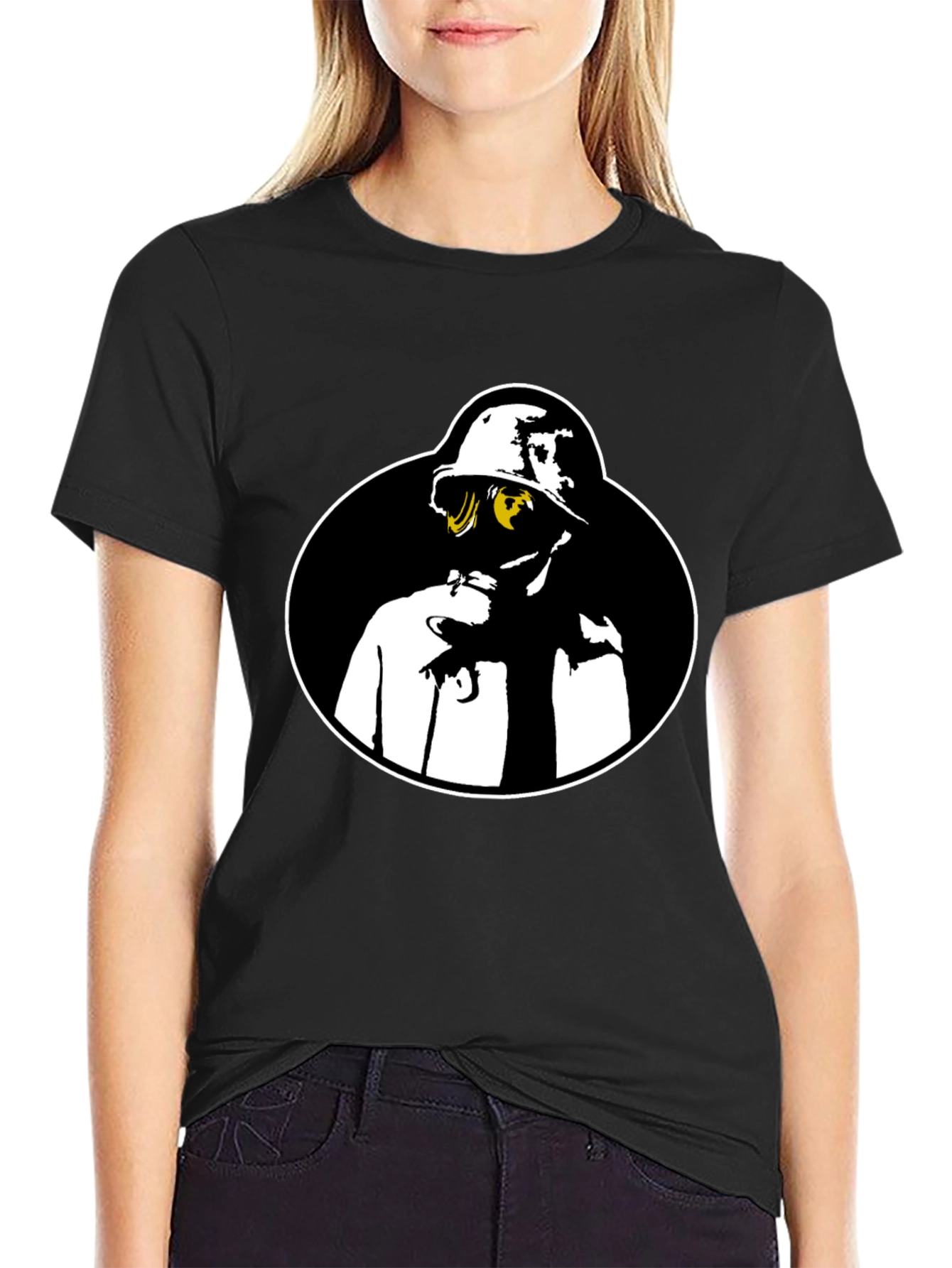 Black Gas Mask Graphic Tee - Black Crew Neck Shirt view 2