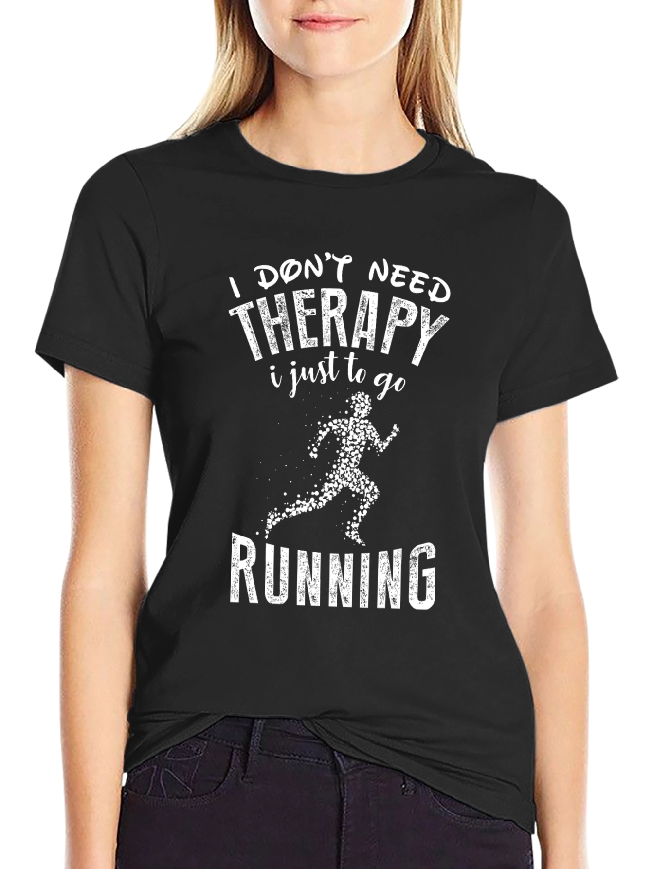 Black Running Therapy T-Shirt: Funny Workout Tee view 2