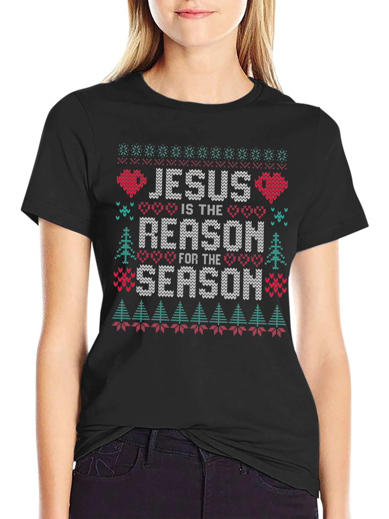 Black Jesus is the Reason Christmas Ugly Sweater T-Shirt view 2