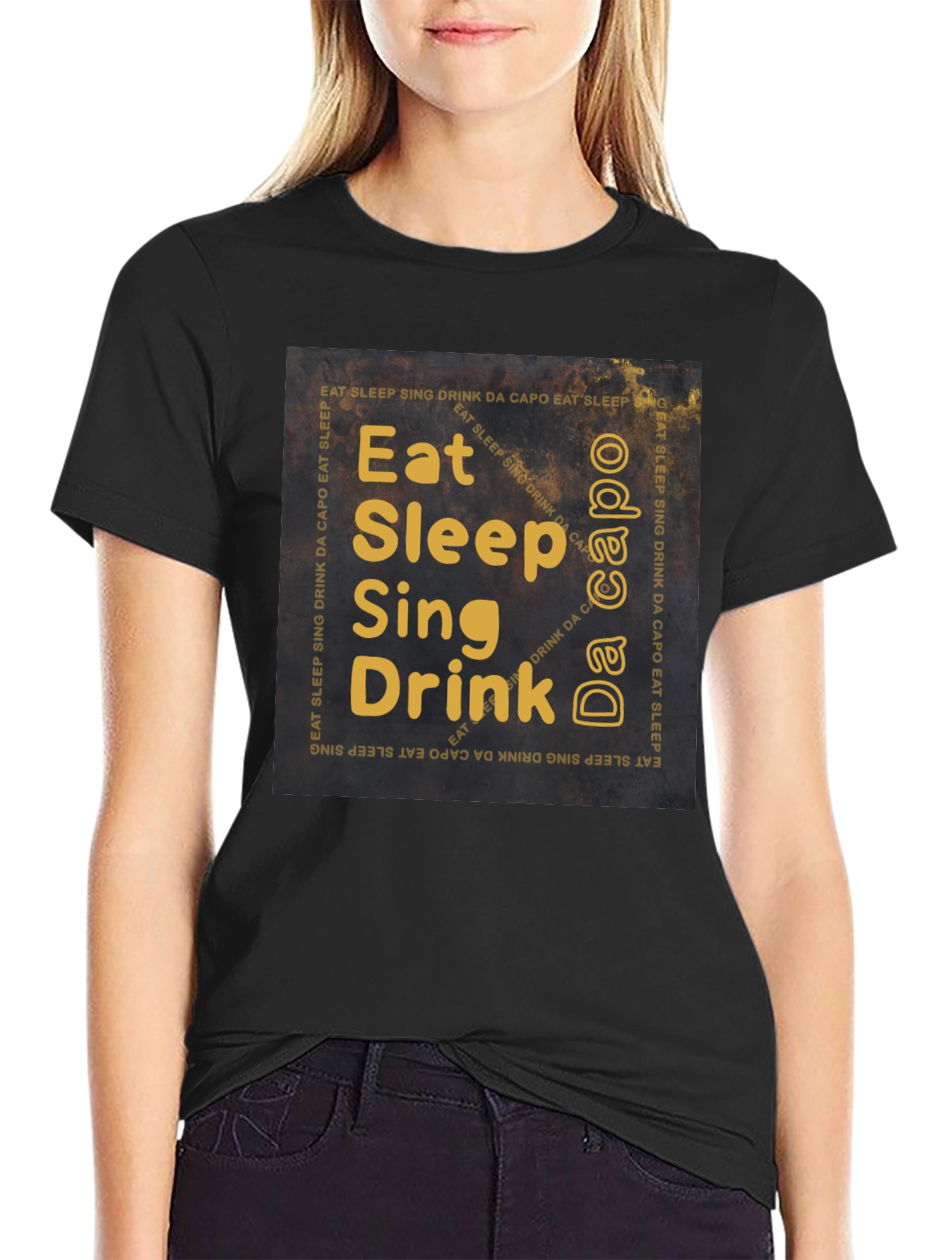 Black Eat Sleep Sing Drink T-Shirt - Musician's Daily Life view 2