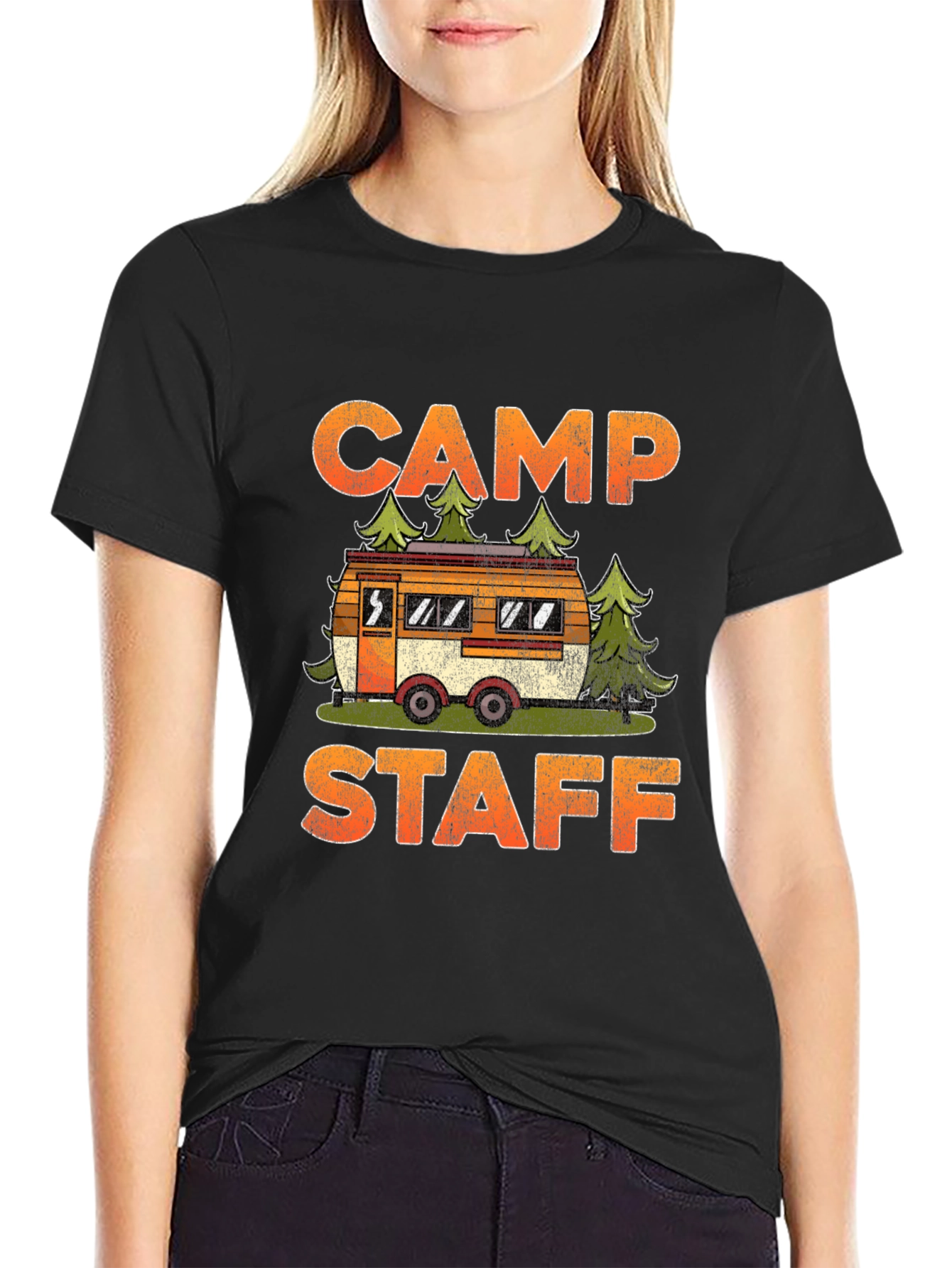 Black Camp Staff Graphic Tee - Camping Adventure T-Shirt view 2