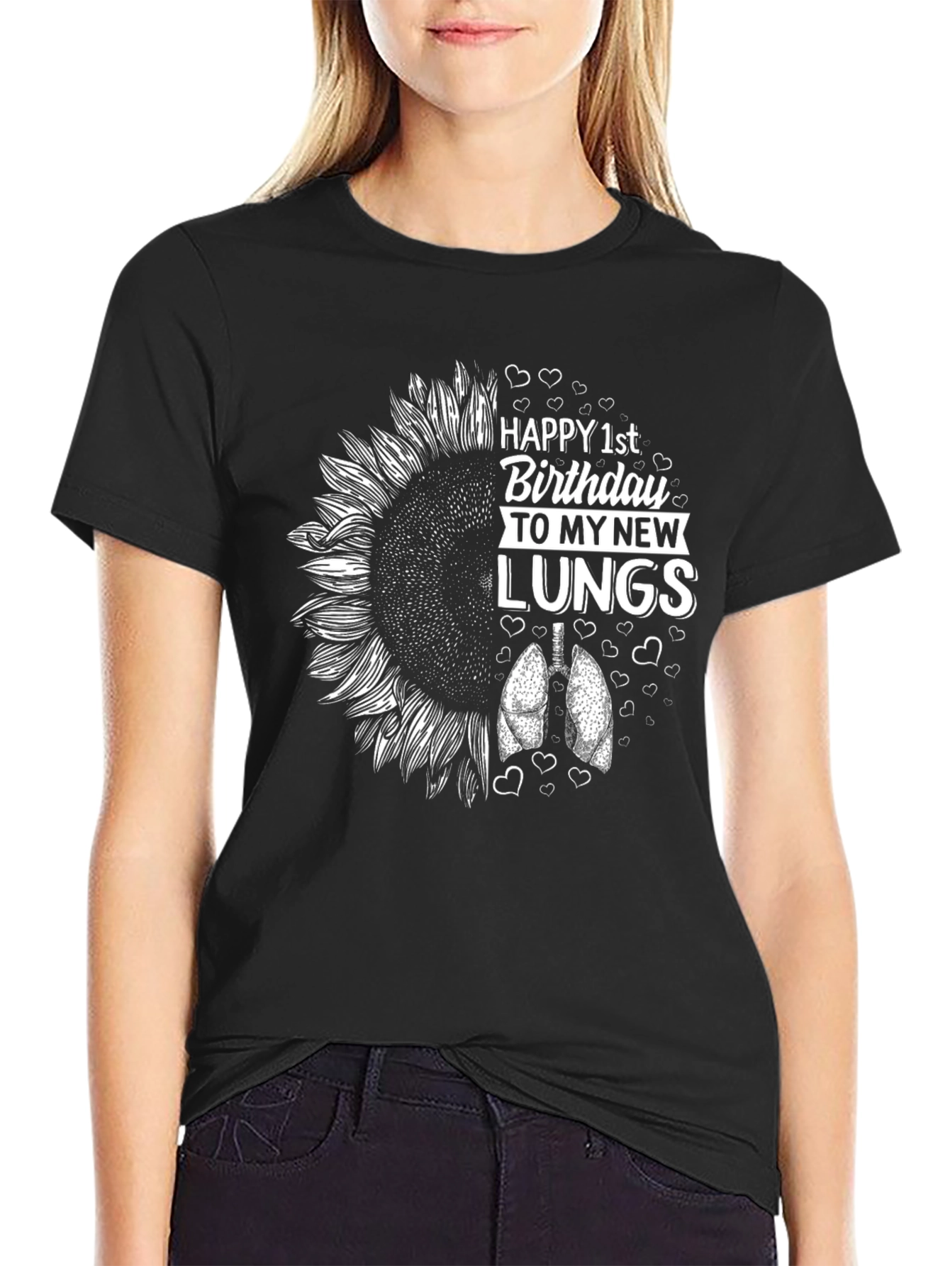 Black Happy 1st Birthday To My New Lungs T-Shirt view 2