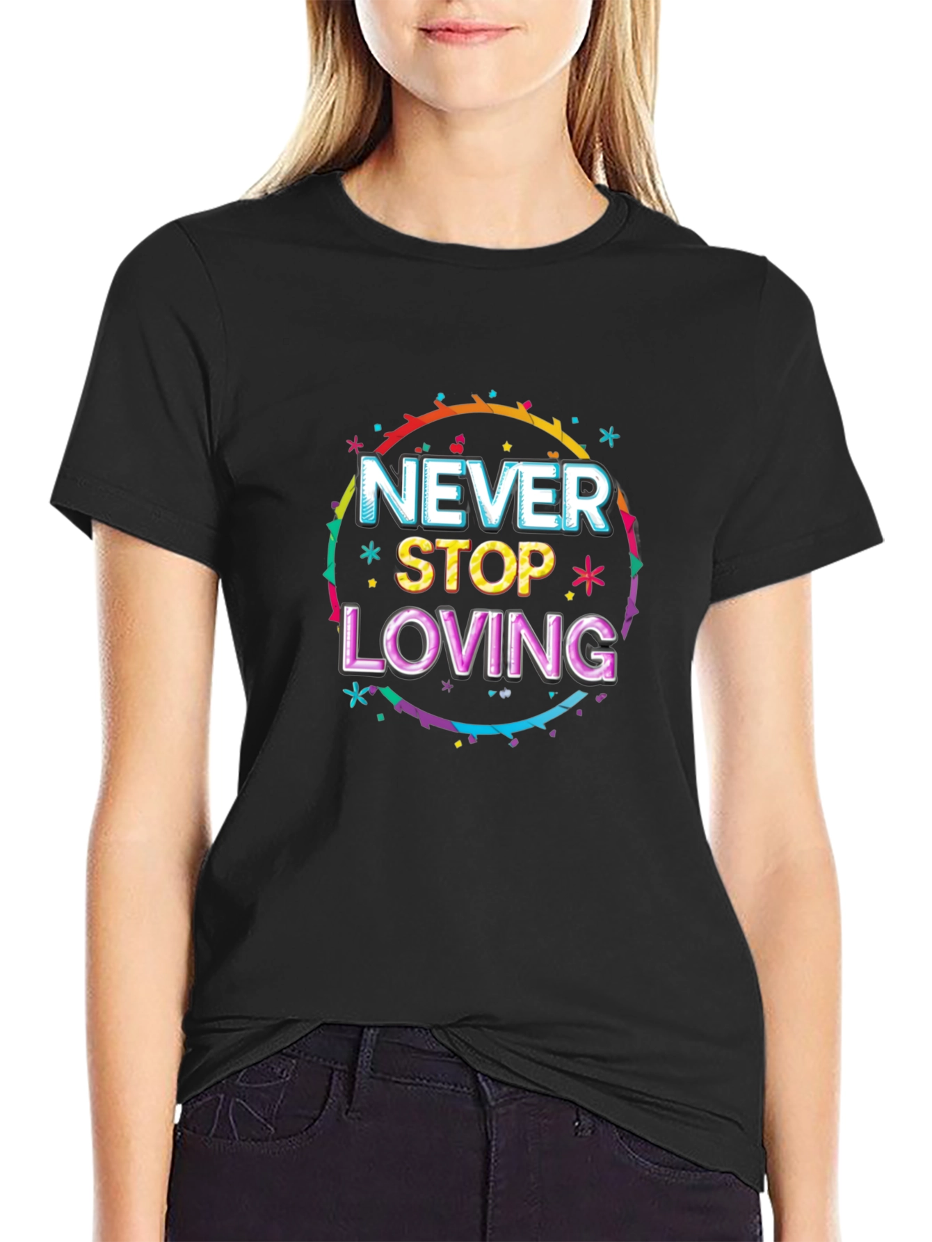 Black Never Stop Loving Graphic Tee - Black view 2