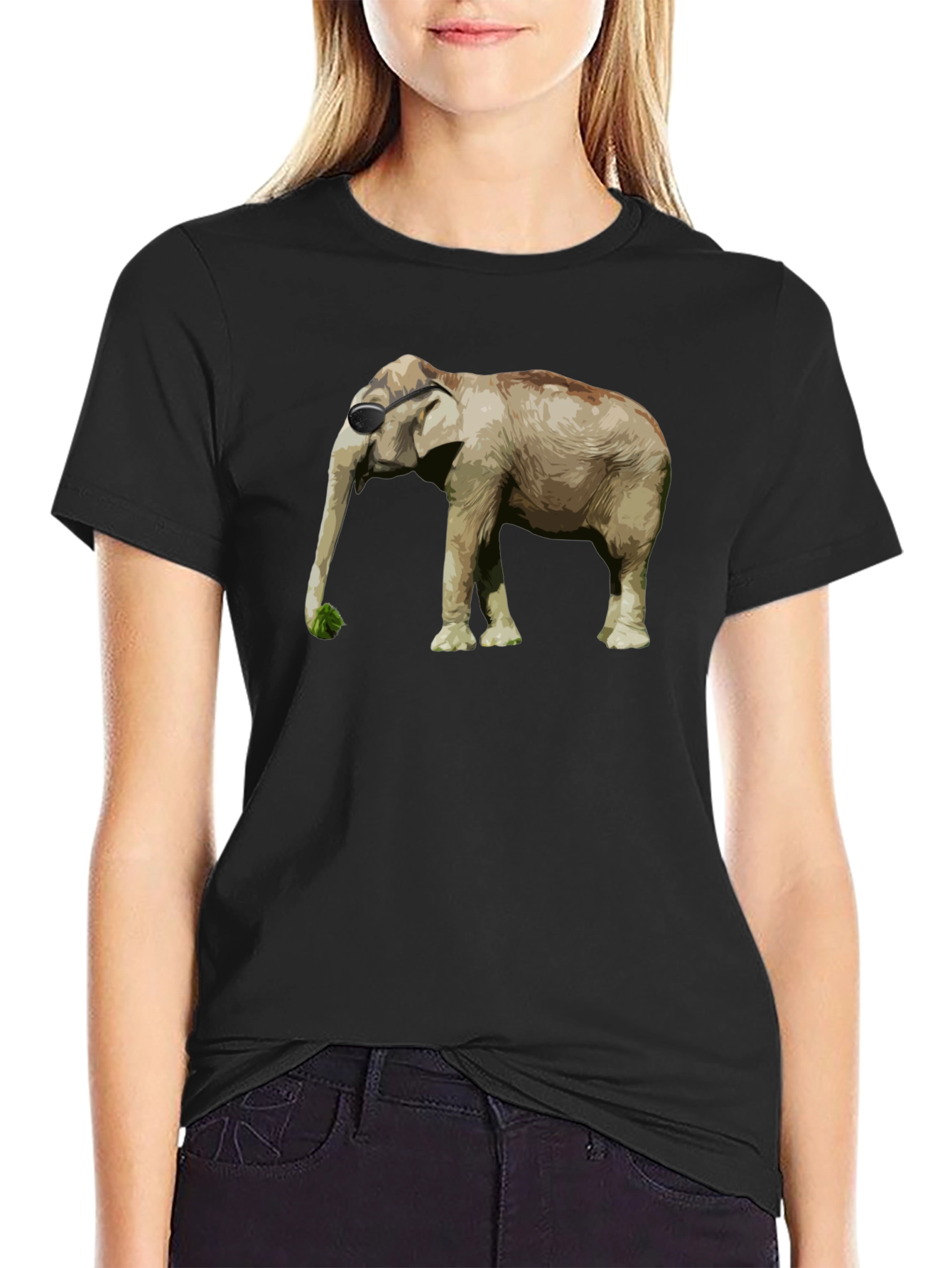 Black Cool Elephant Graphic Tee - Black Cotton Blend view 2