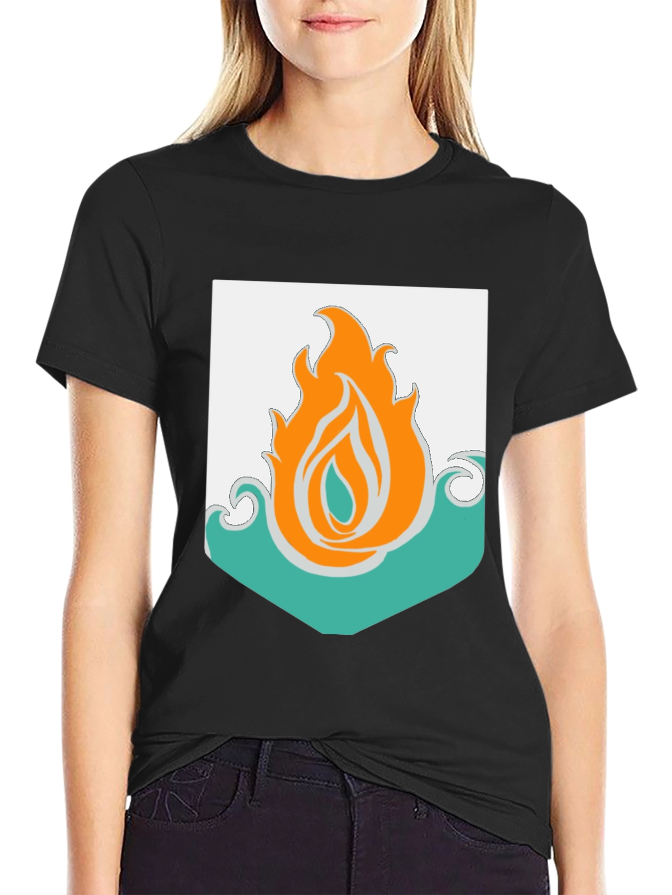 Black Fire and Water Graphic Tee - Black Cotton Blend T-Shirt view 2