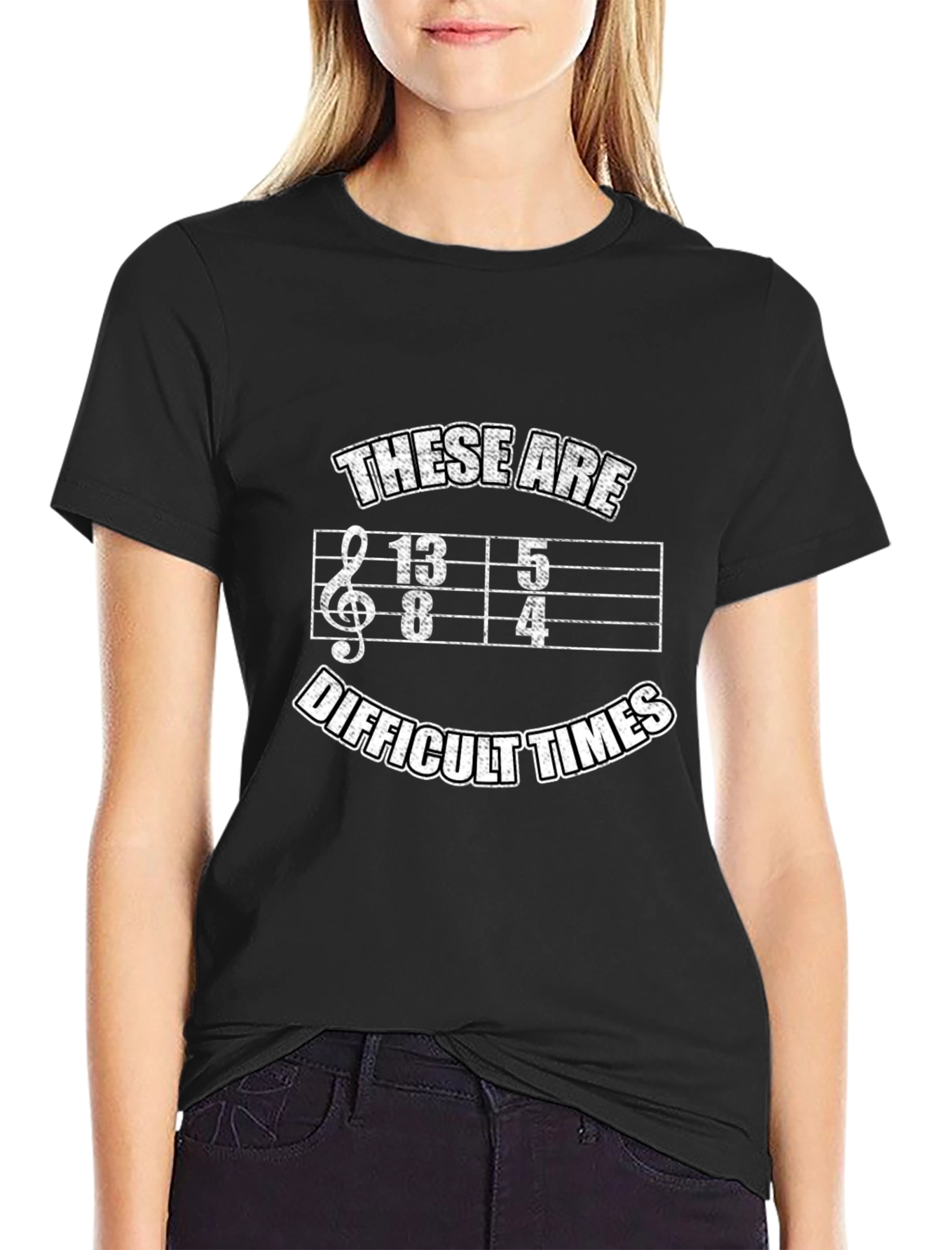 Black Difficult Times Music Humor T-Shirt view 2