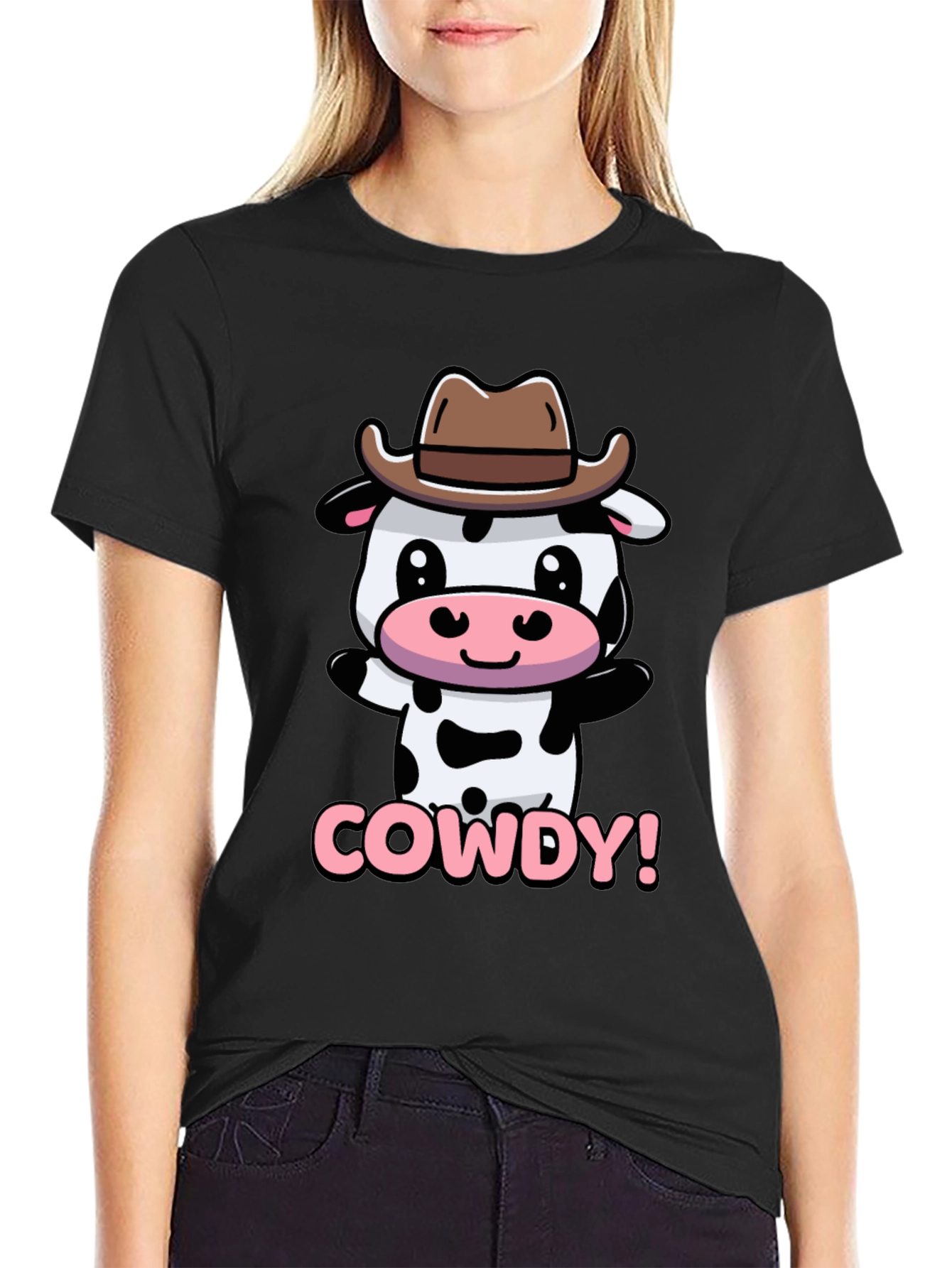 Black Cute Cowdy Cowboy Cow T-Shirt view 2