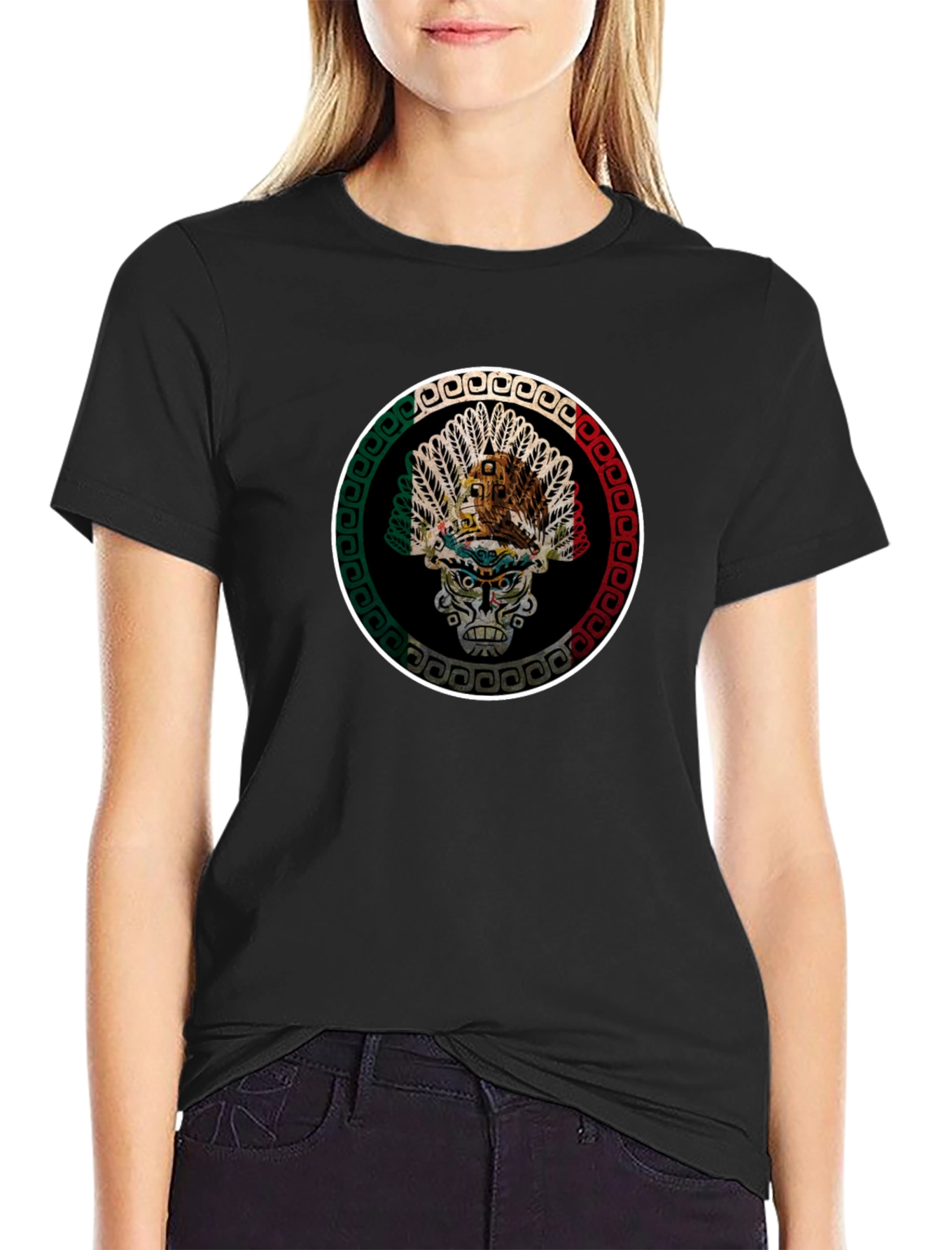 Black Aztec Skull Graphic T-Shirt - Men's Black Tee view 2
