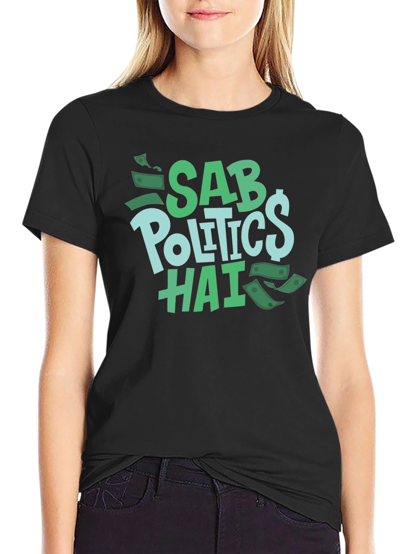 Black Sab Politics Hai T-Shirt - Unique Design view 2