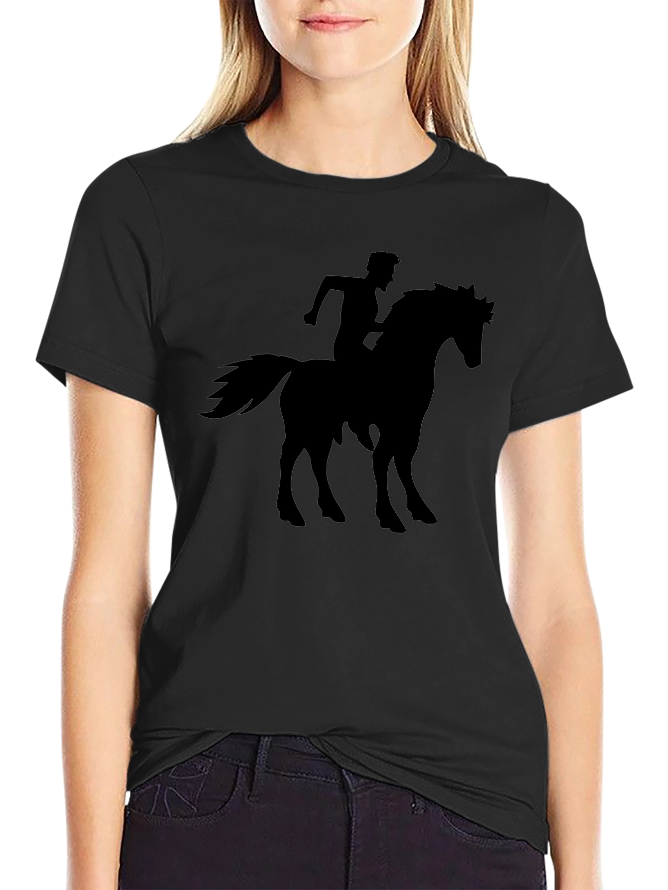 Black Black Horse Rider Graphic Tee - Cool Design view 2