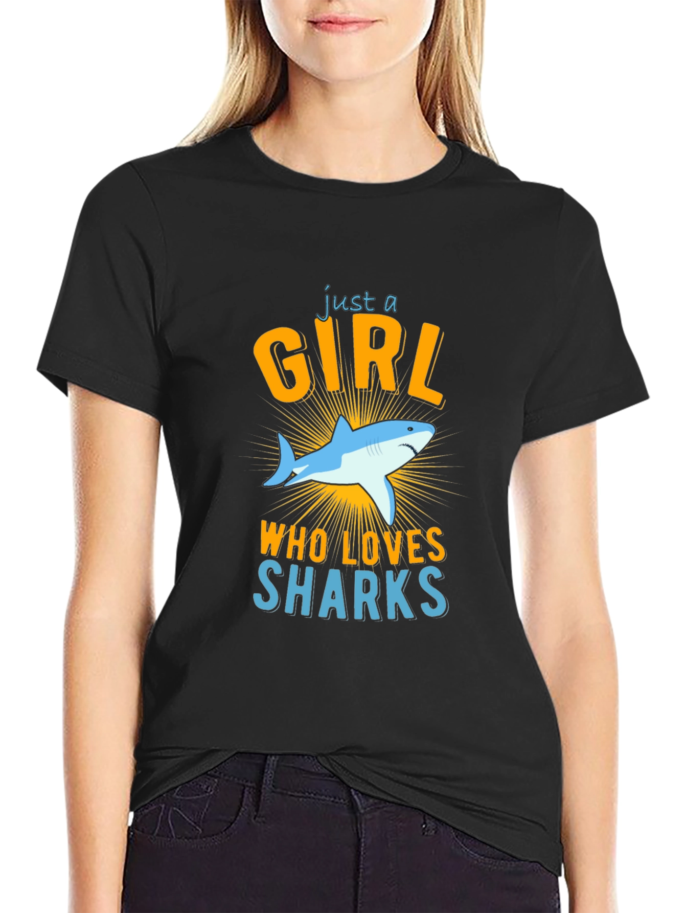 Black Just A Girl Who Loves Sharks T-Shirt view 2