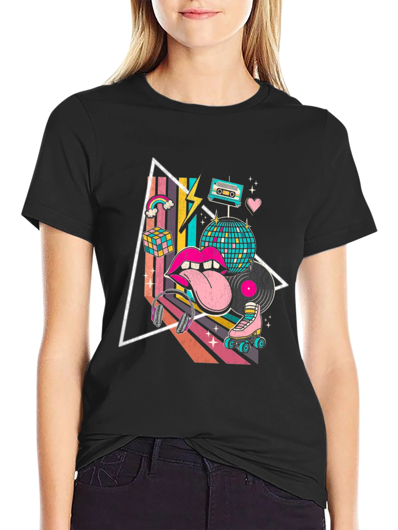 Black Retro 80s Style Graphic T-Shirt view 2