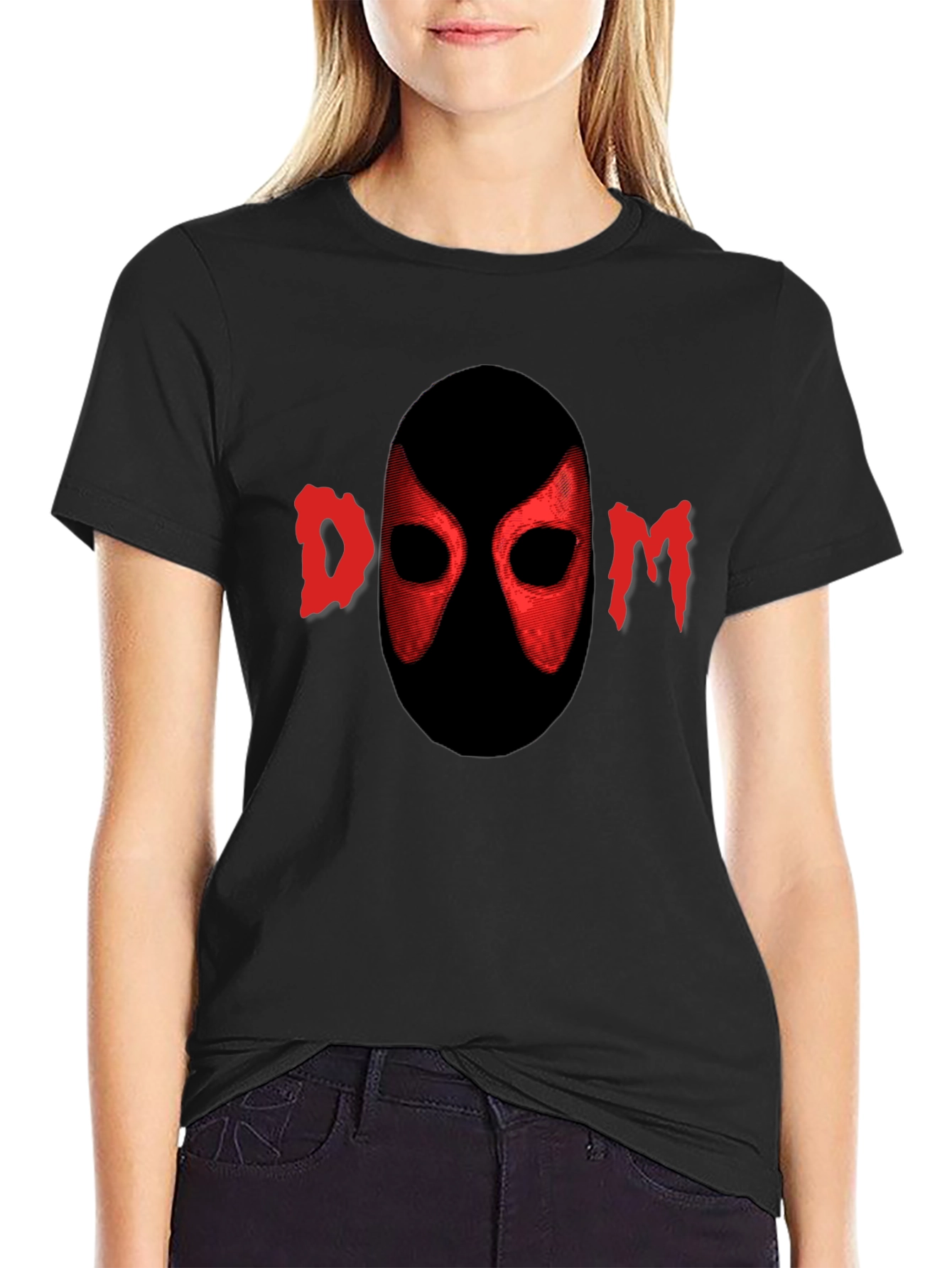 Black Red DOOM Mask Graphic Black T-Shirt view 2