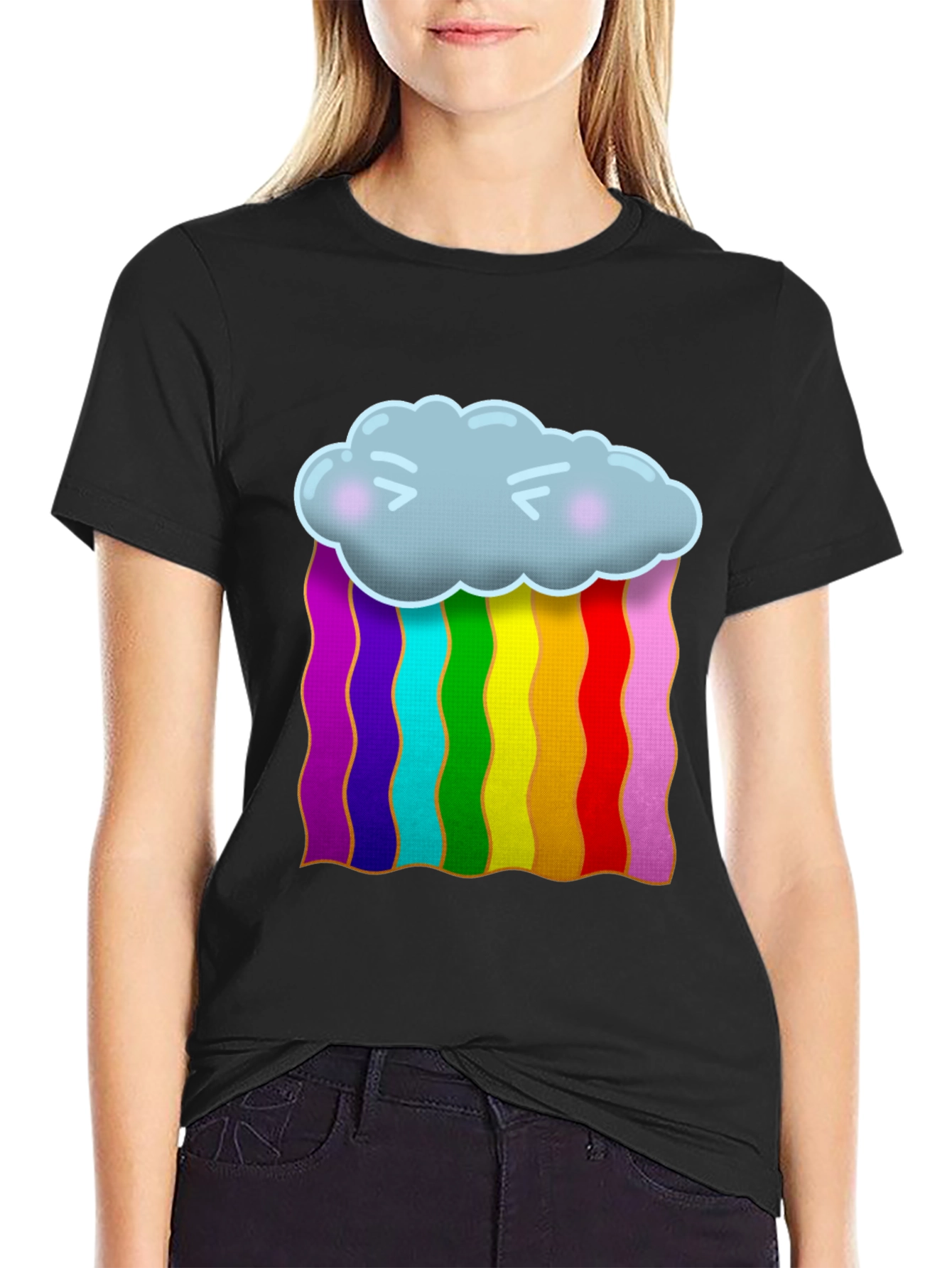 Black Rainbow Cloud Graphic T-Shirt view 2