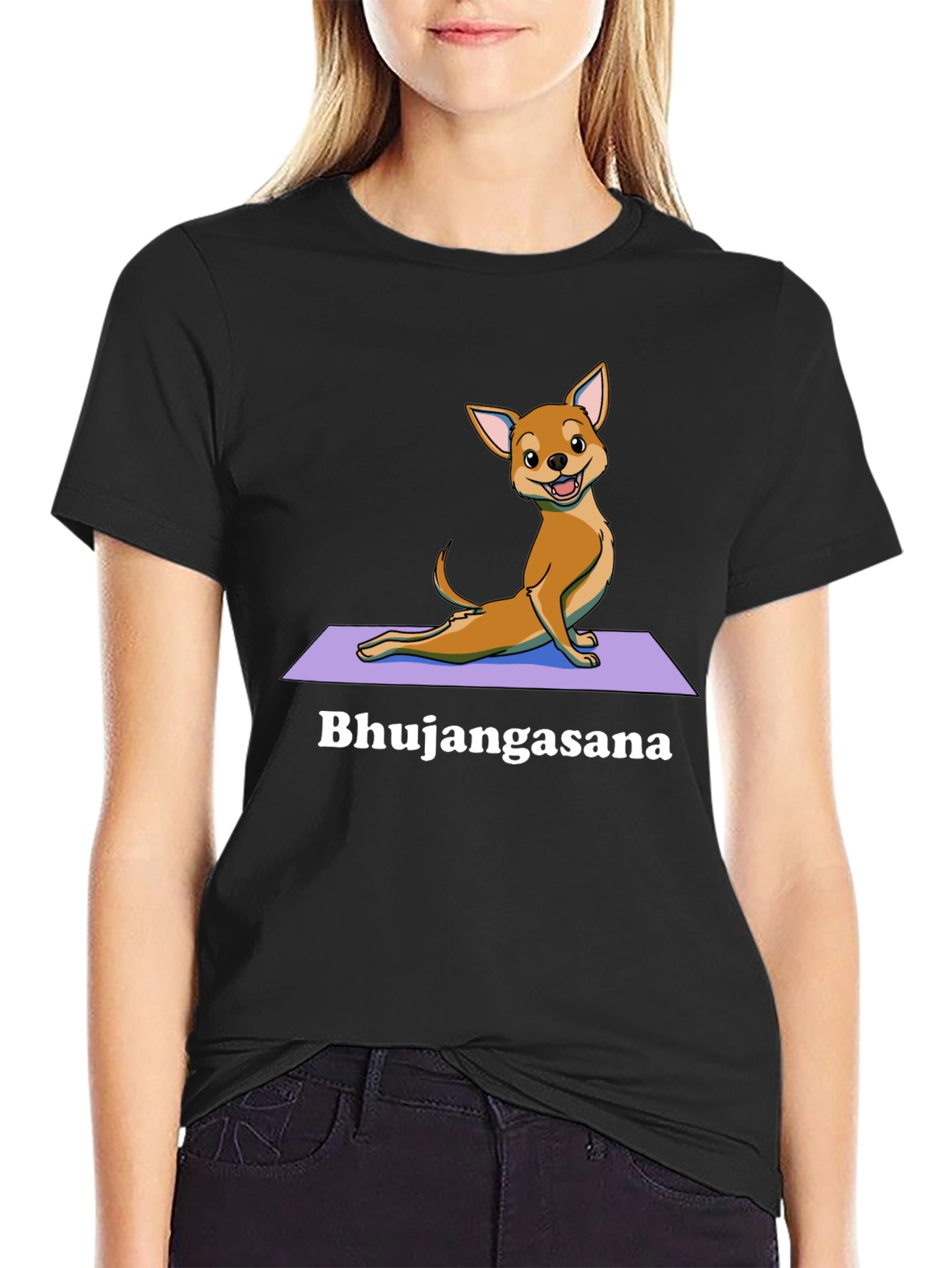 Black Yoga Dog T-Shirt - Bhujangasana Cobra Pose Tee view 2