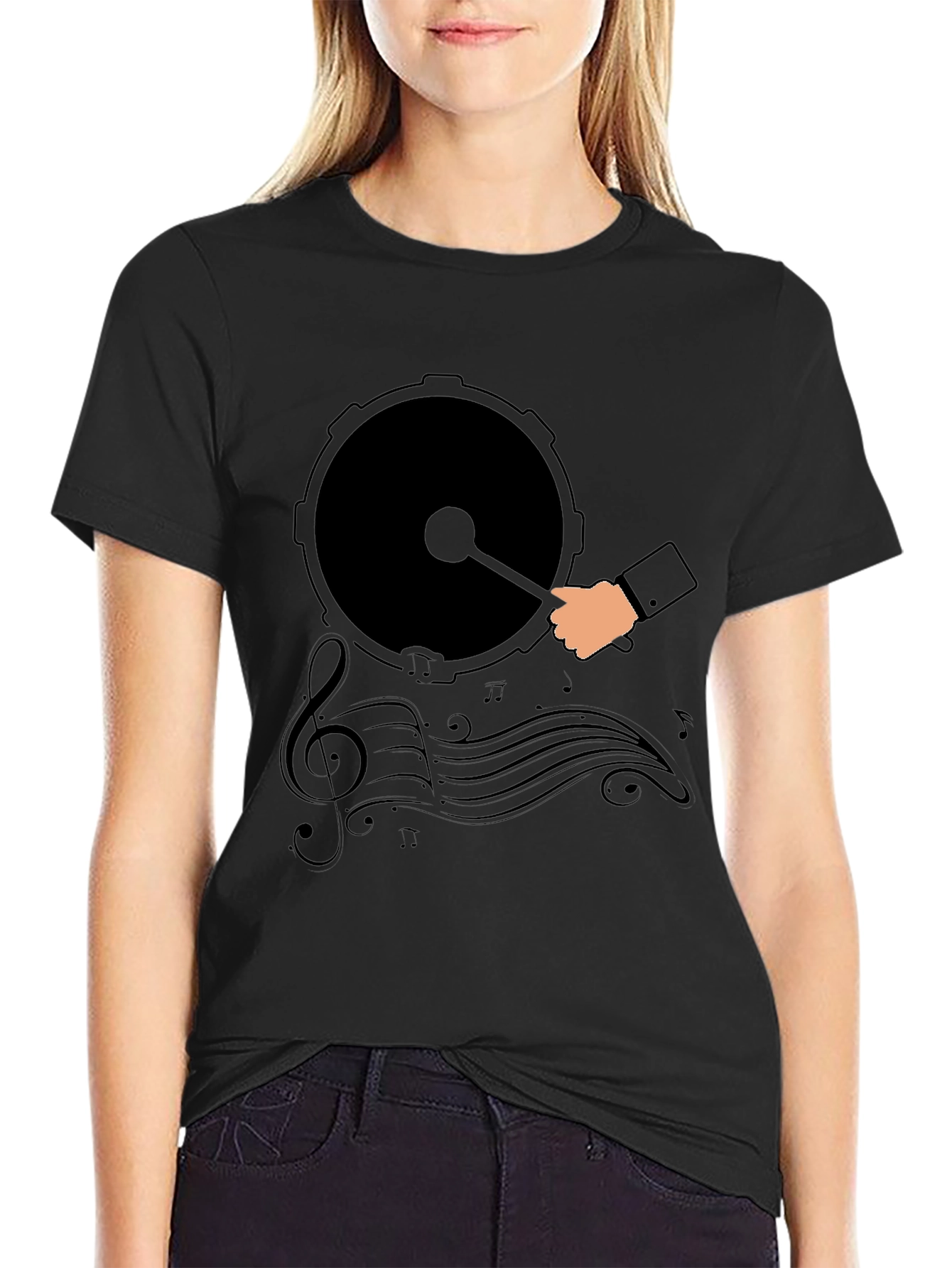 Black Drum and Music Graphic Tee - Black view 2