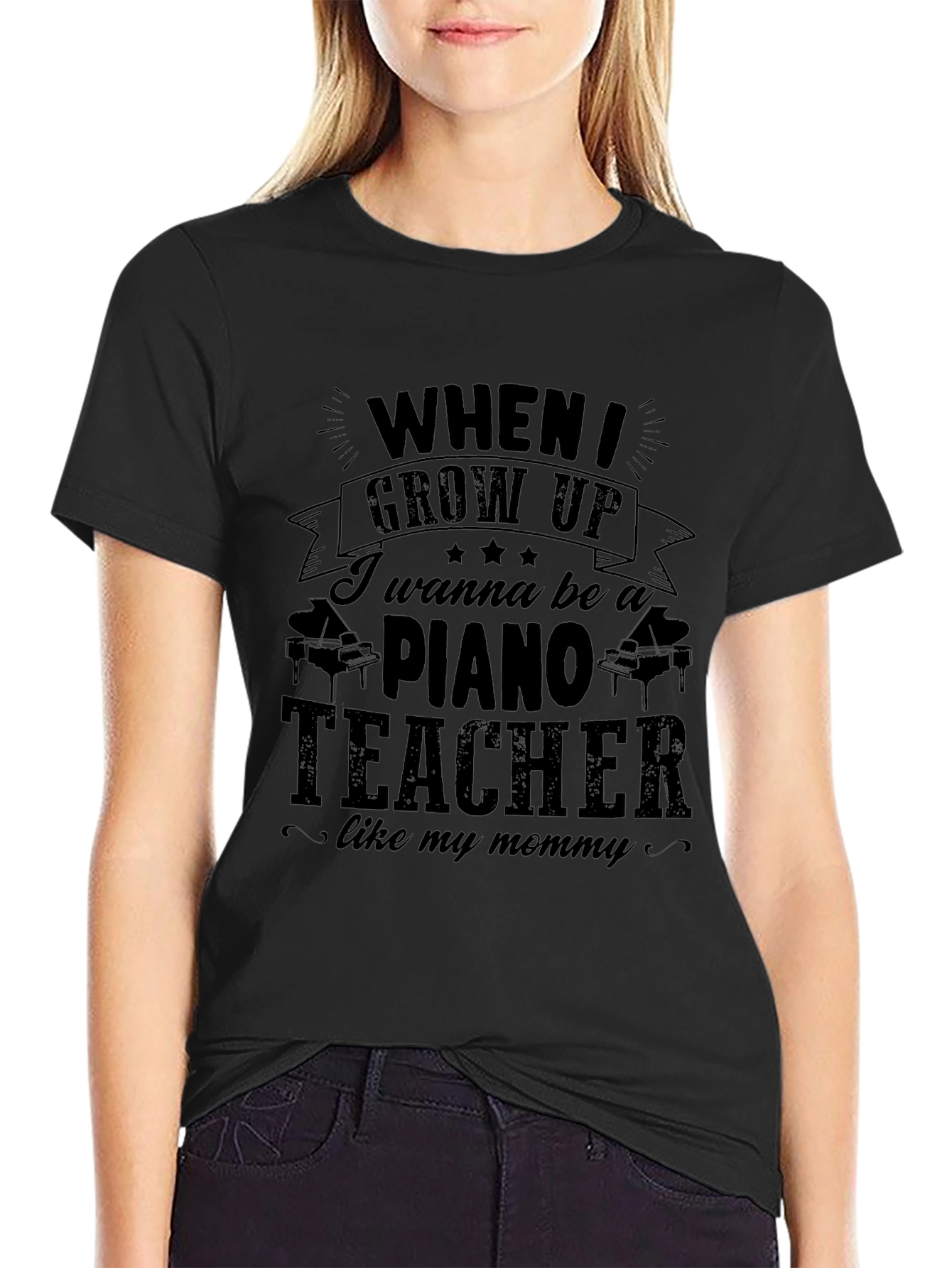 Black Piano Teacher Mommy Like T-Shirt view 2