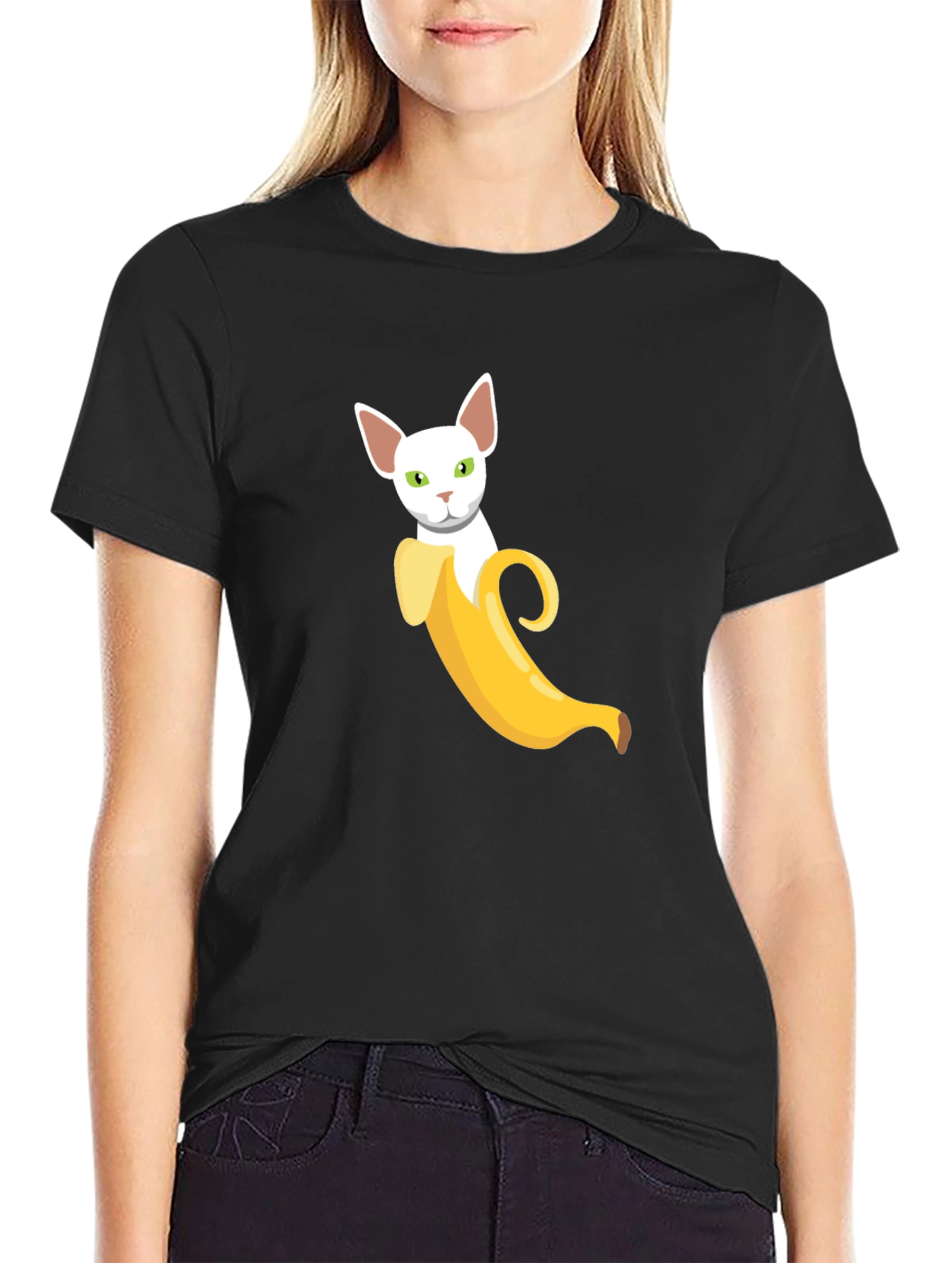 Black Banana Cat Graphic Tee - Quirky, Comfy view 2