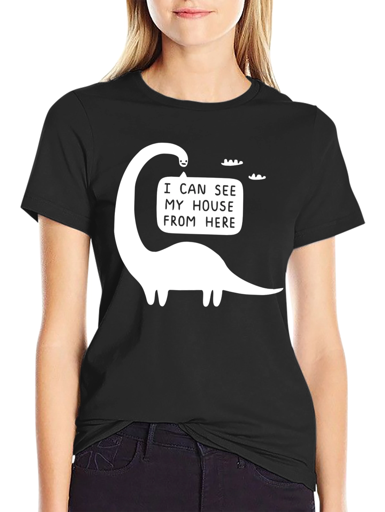 Black Funny Dinosaur T-Shirt - I Can See My House From Here view 2