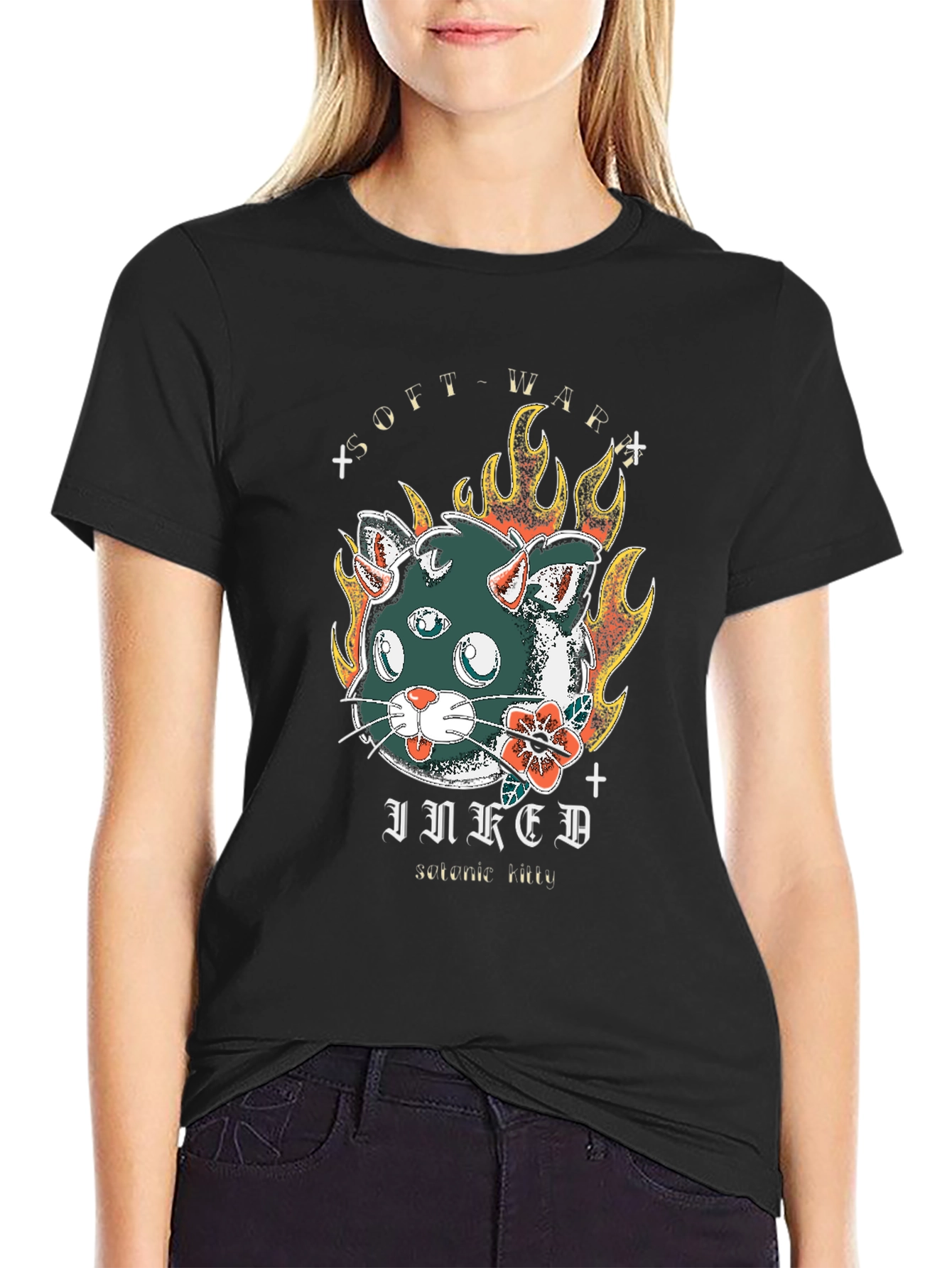 Inked Cat T-Shirt - Soft War Serotonin Tattoo Design - 2