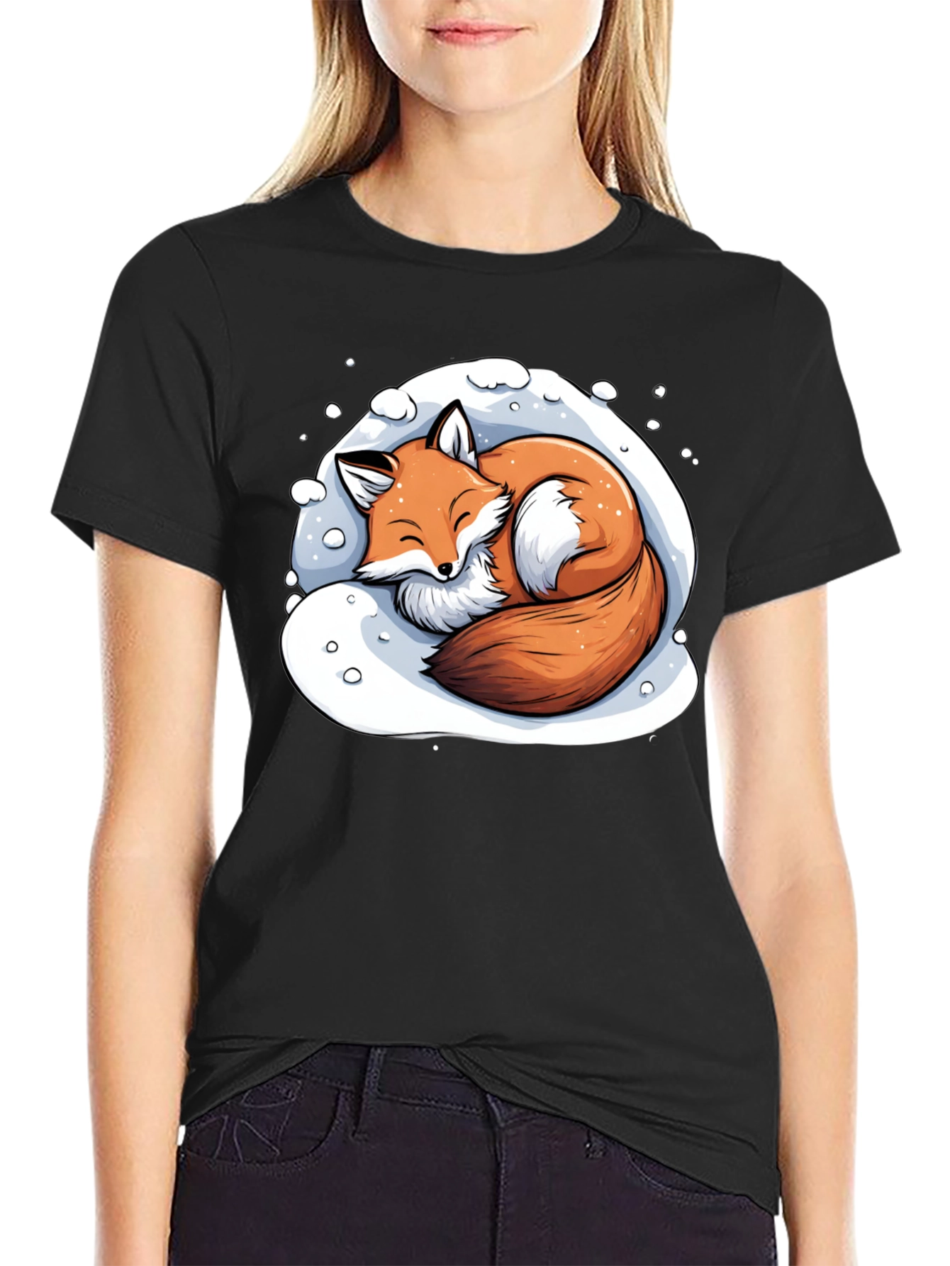 Black Cozy Fox Graphic T-Shirt - Soft & Stylish view 2