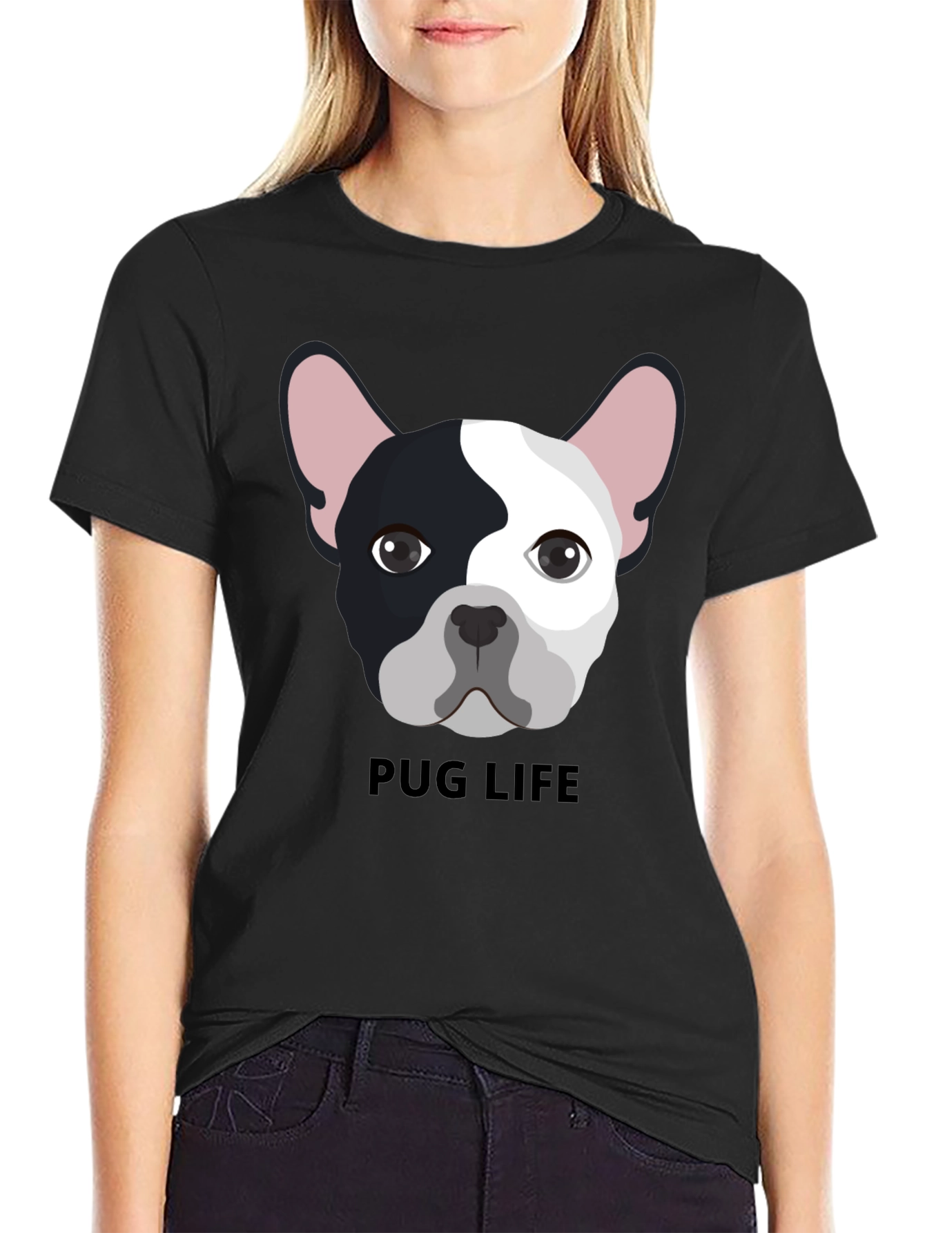 Black Pug Life Graphic Tee - Black Cotton T-Shirt view 2