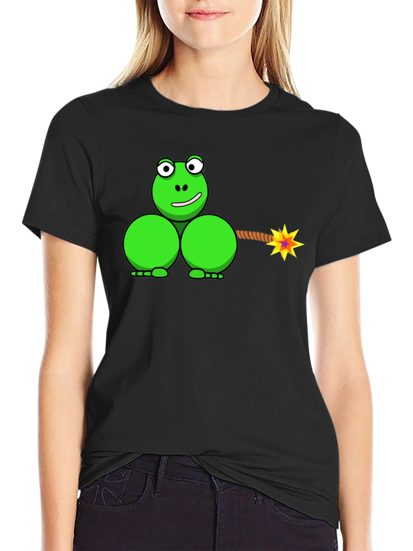 Black Funny Frog Bomb T-Shirt - Explosive Humor! view 2