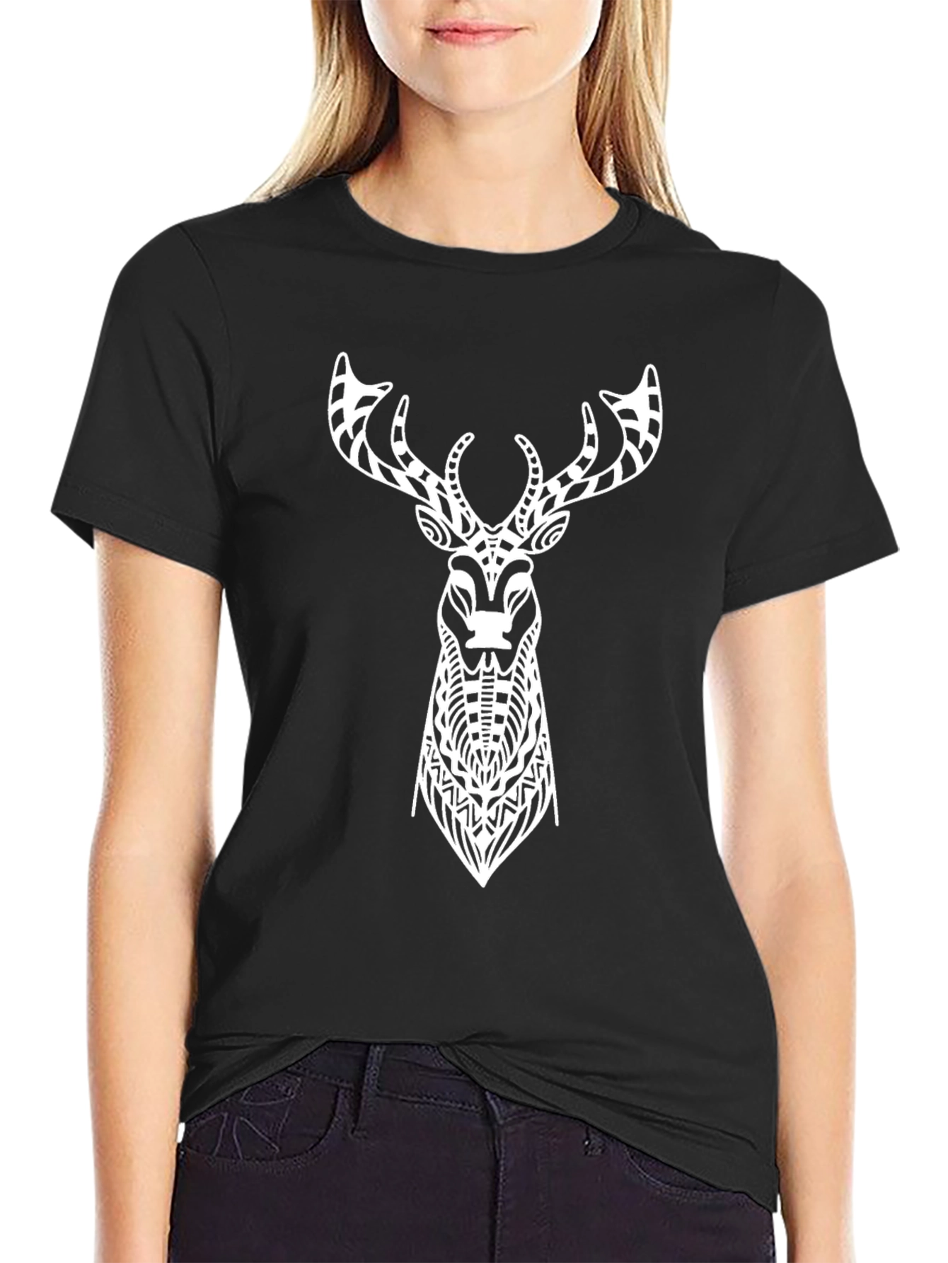 Black Tribal Deer Graphic Tee - Men's Black T-Shirt view 2