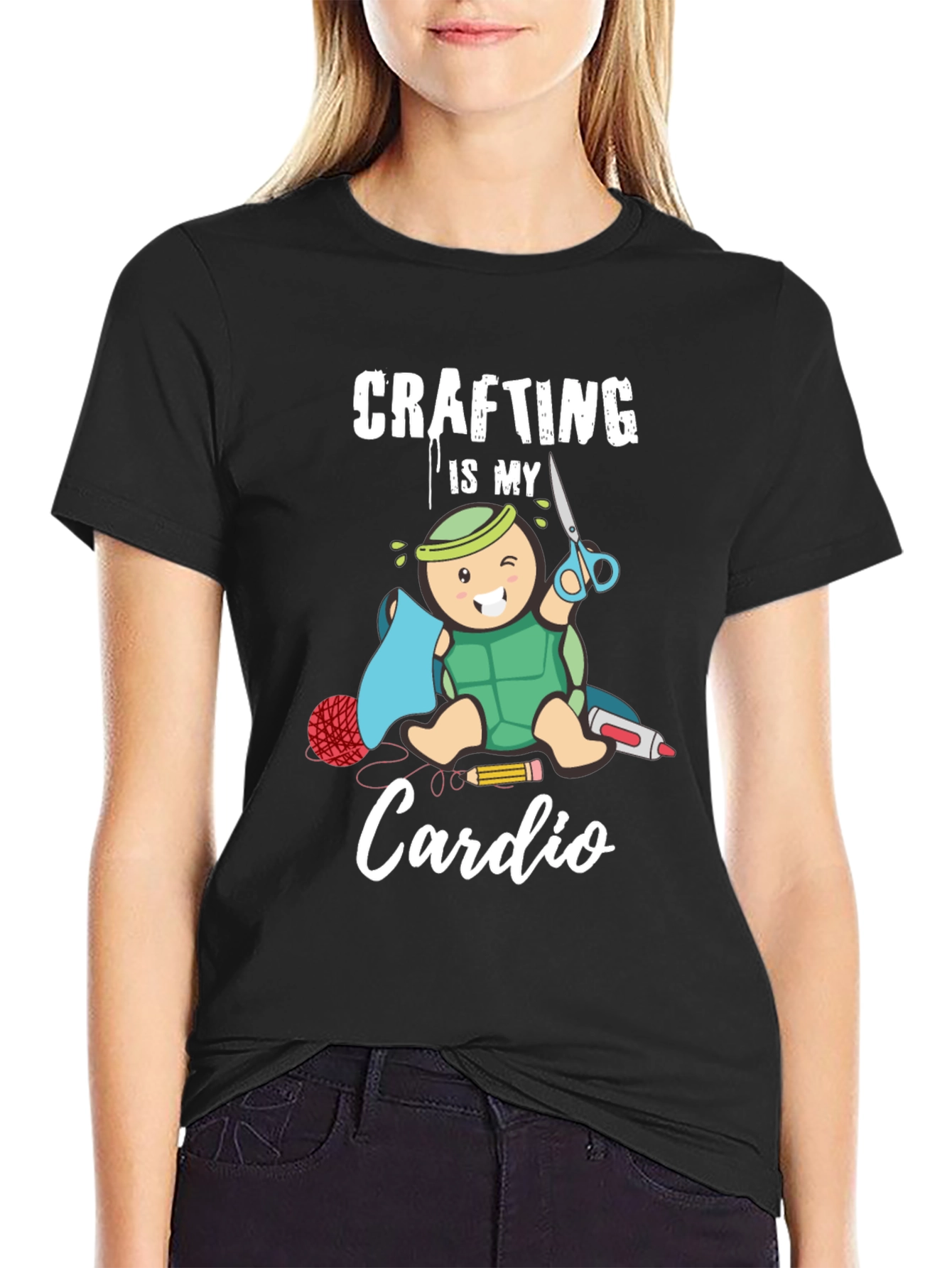 Black Crafting is My Cardio T-Shirt - Turtle Crafter view 2