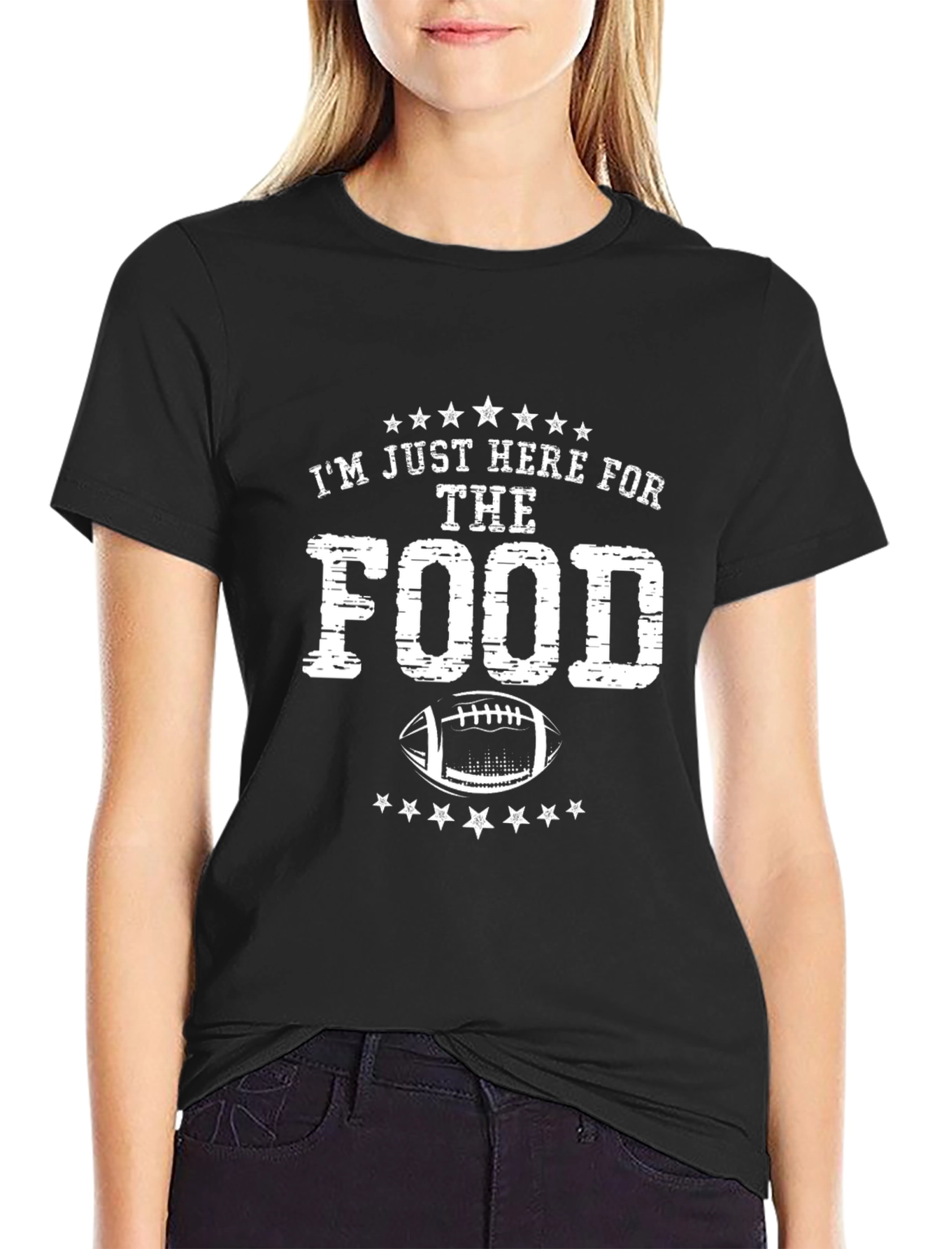 Black I'm Just Here for the Food Football T-Shirt view 2