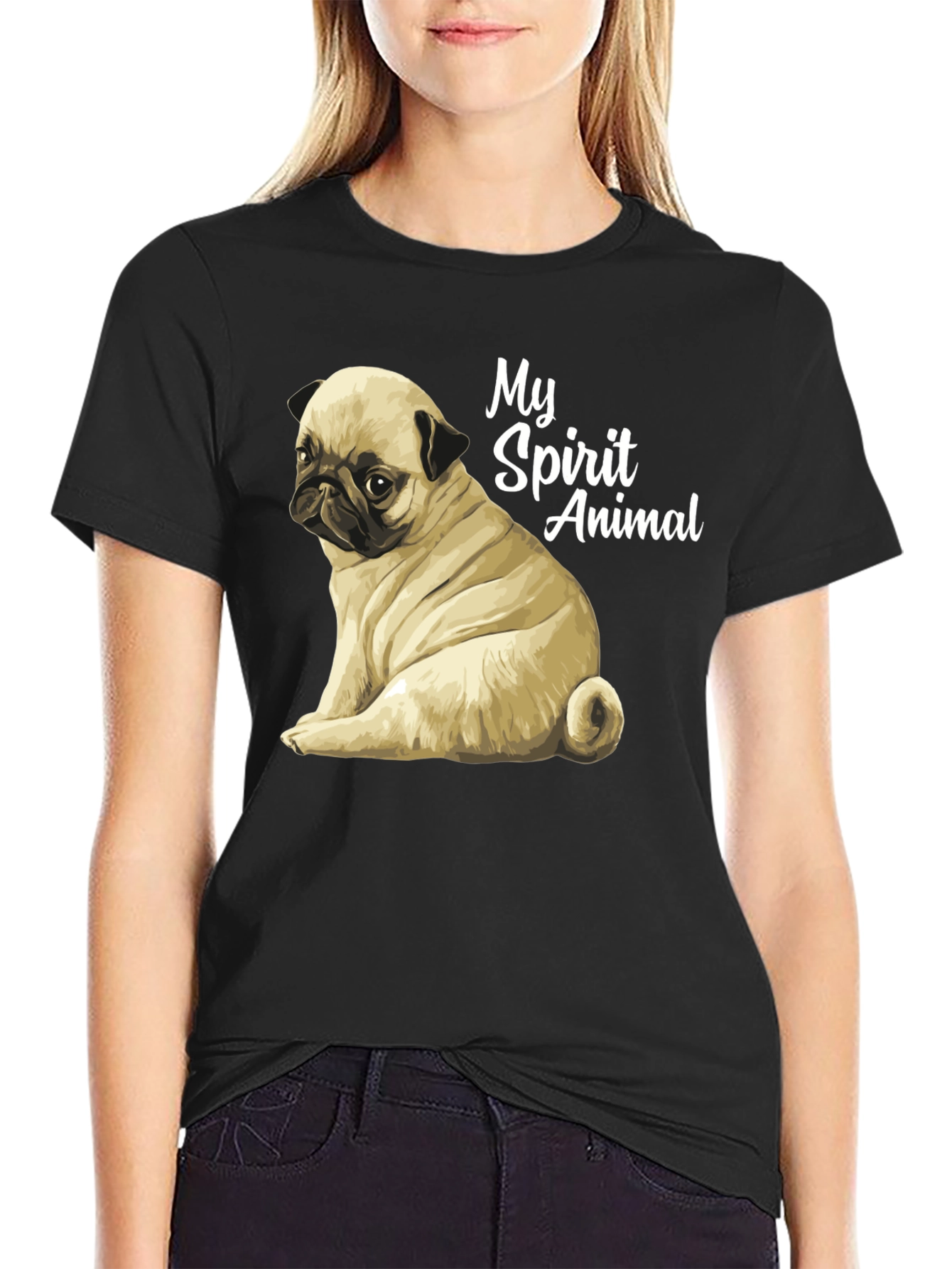Black Pug Spirit Animal Black T-Shirt view 2