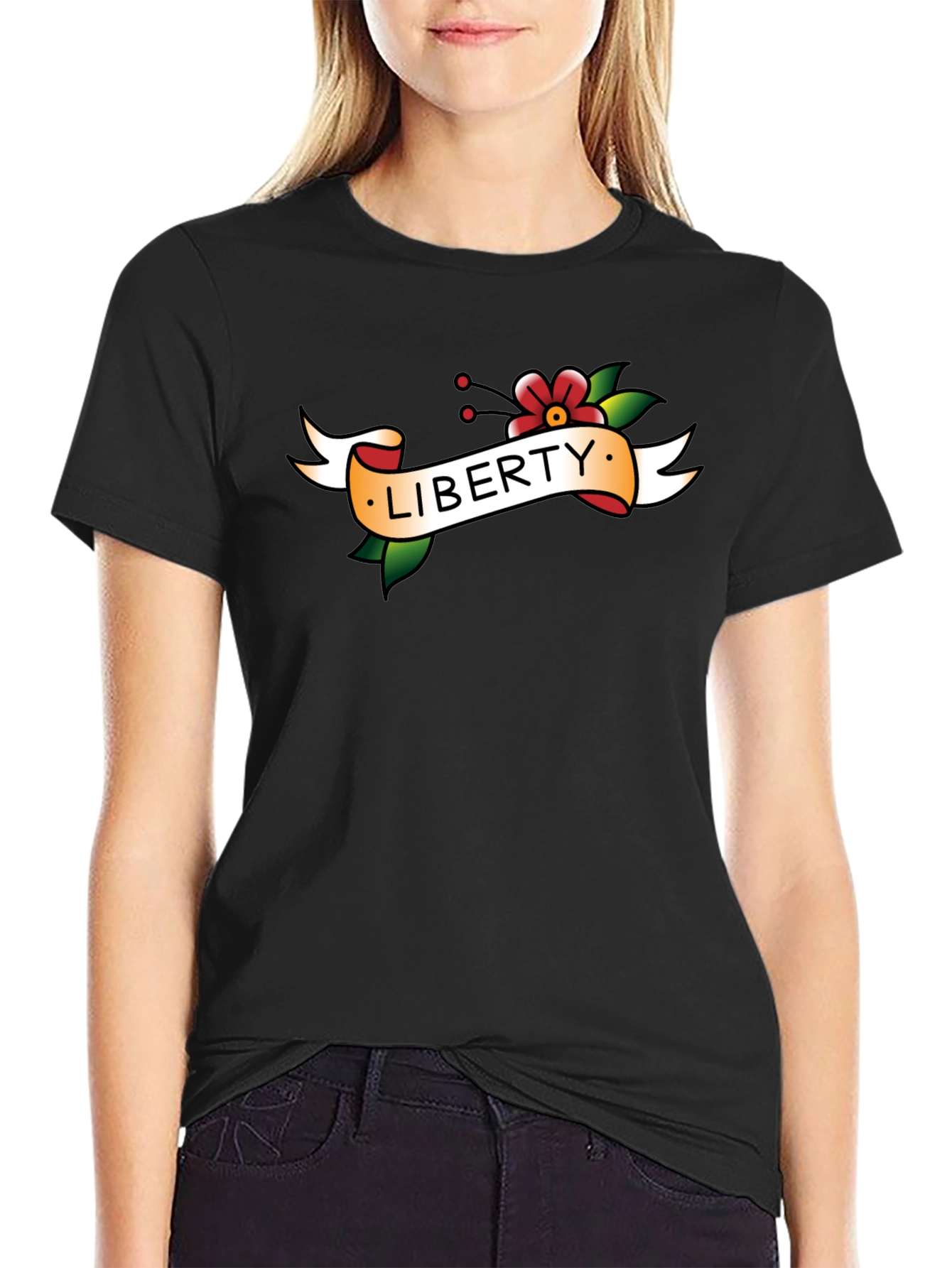 Black Liberty Tattoo Style Graphic T-Shirt view 2
