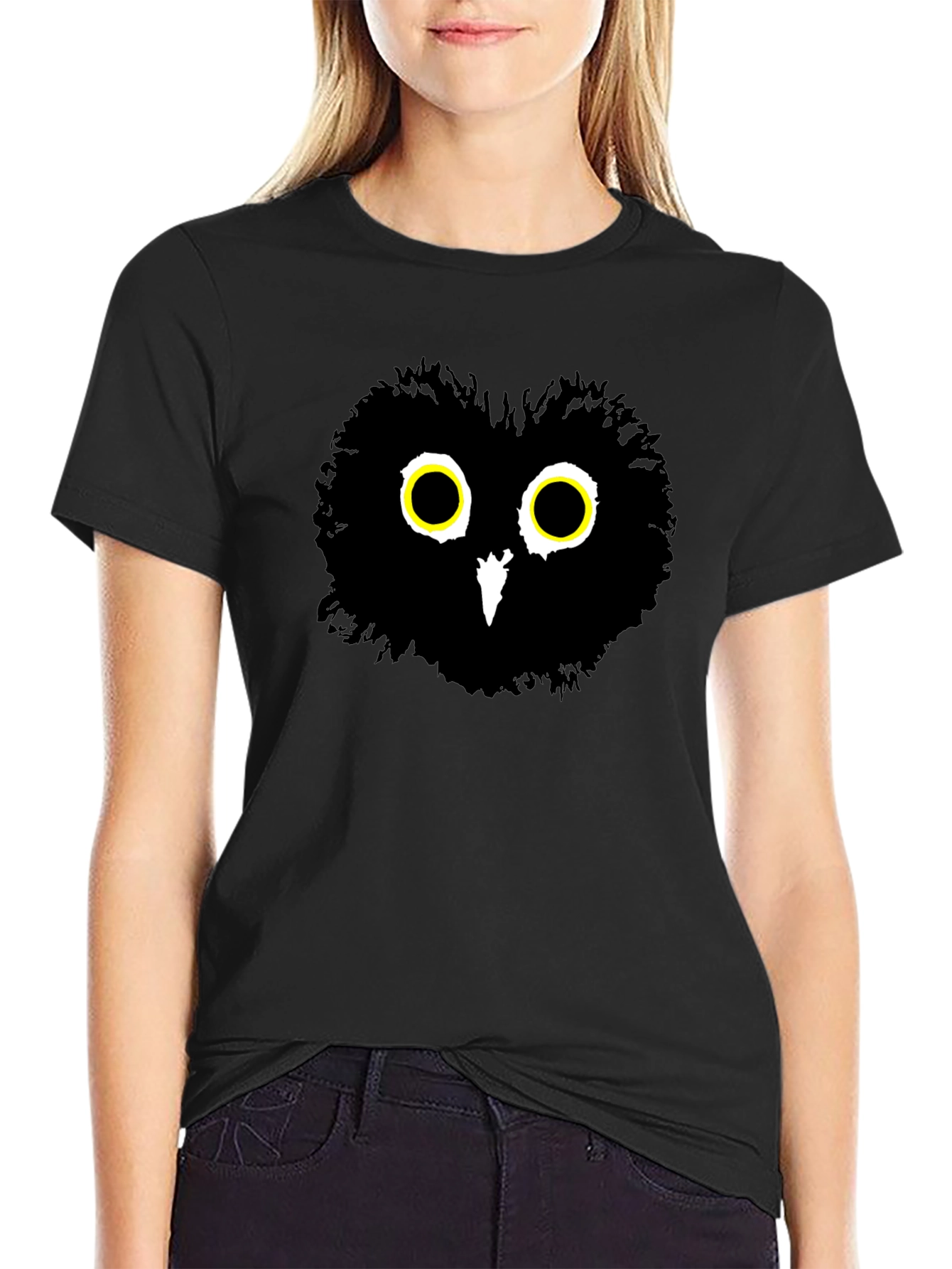 Black Whimsical Owl Graphic Tee - Men's Black Cotton T-Shirt view 2