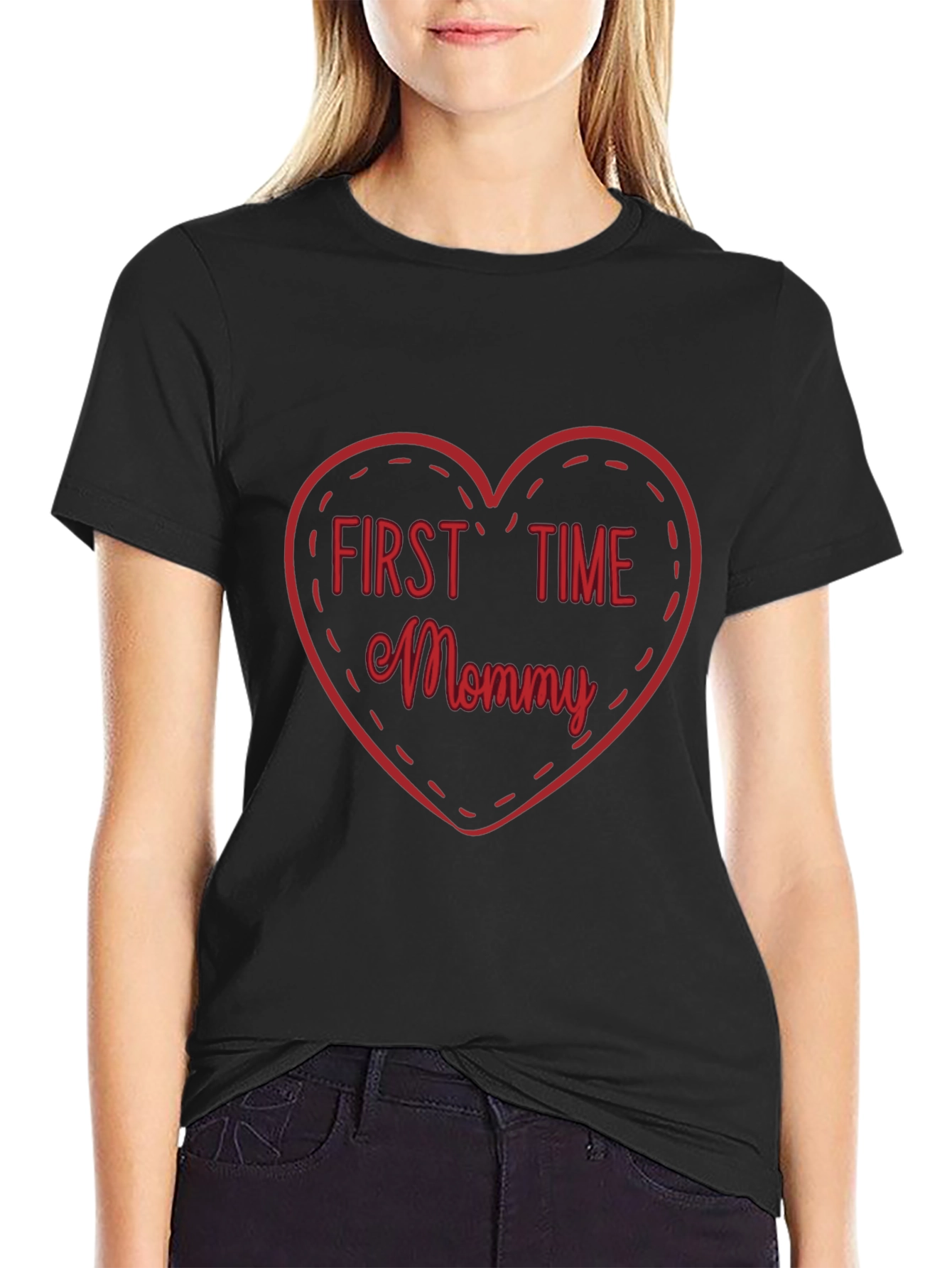 Black First Time Mommy Heart Tee - Soft Black T-Shirt view 2