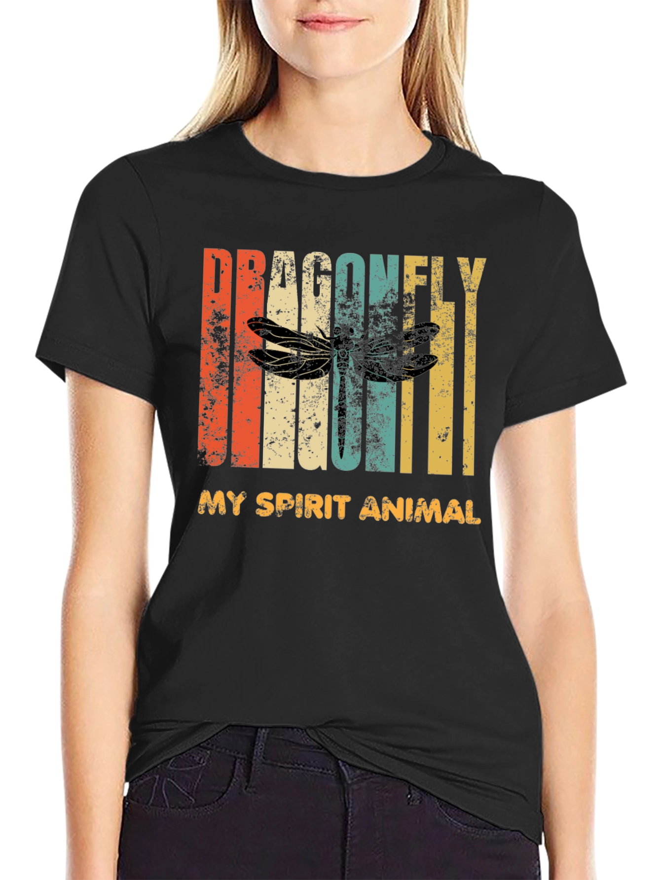 Black Dragonfly Spirit Animal Graphic T-Shirt - Vintage Style view 2