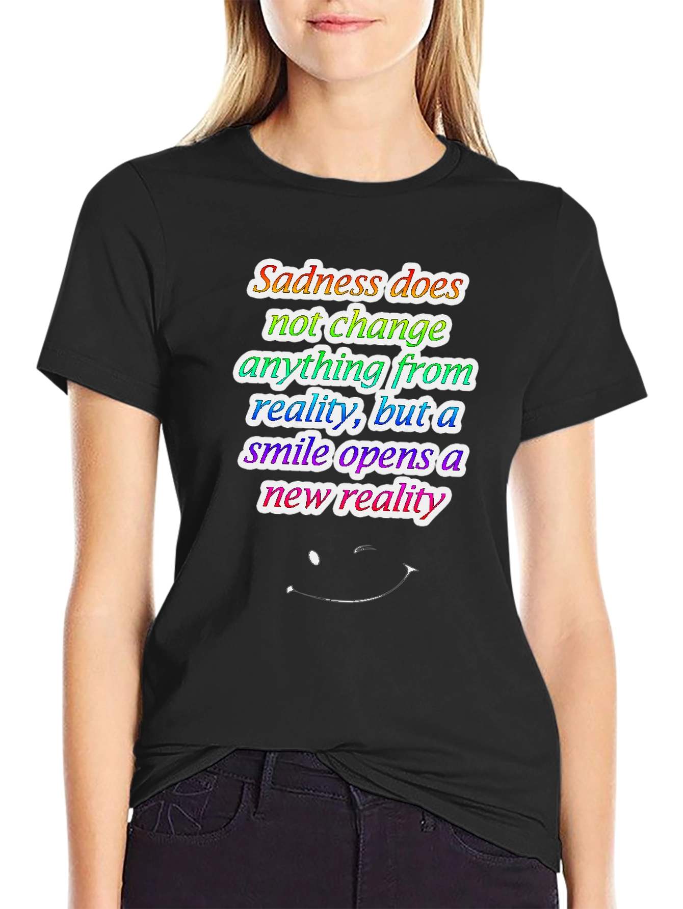 Black Inspirational Quote Graphic Tee - Sadness vs. Smile view 2