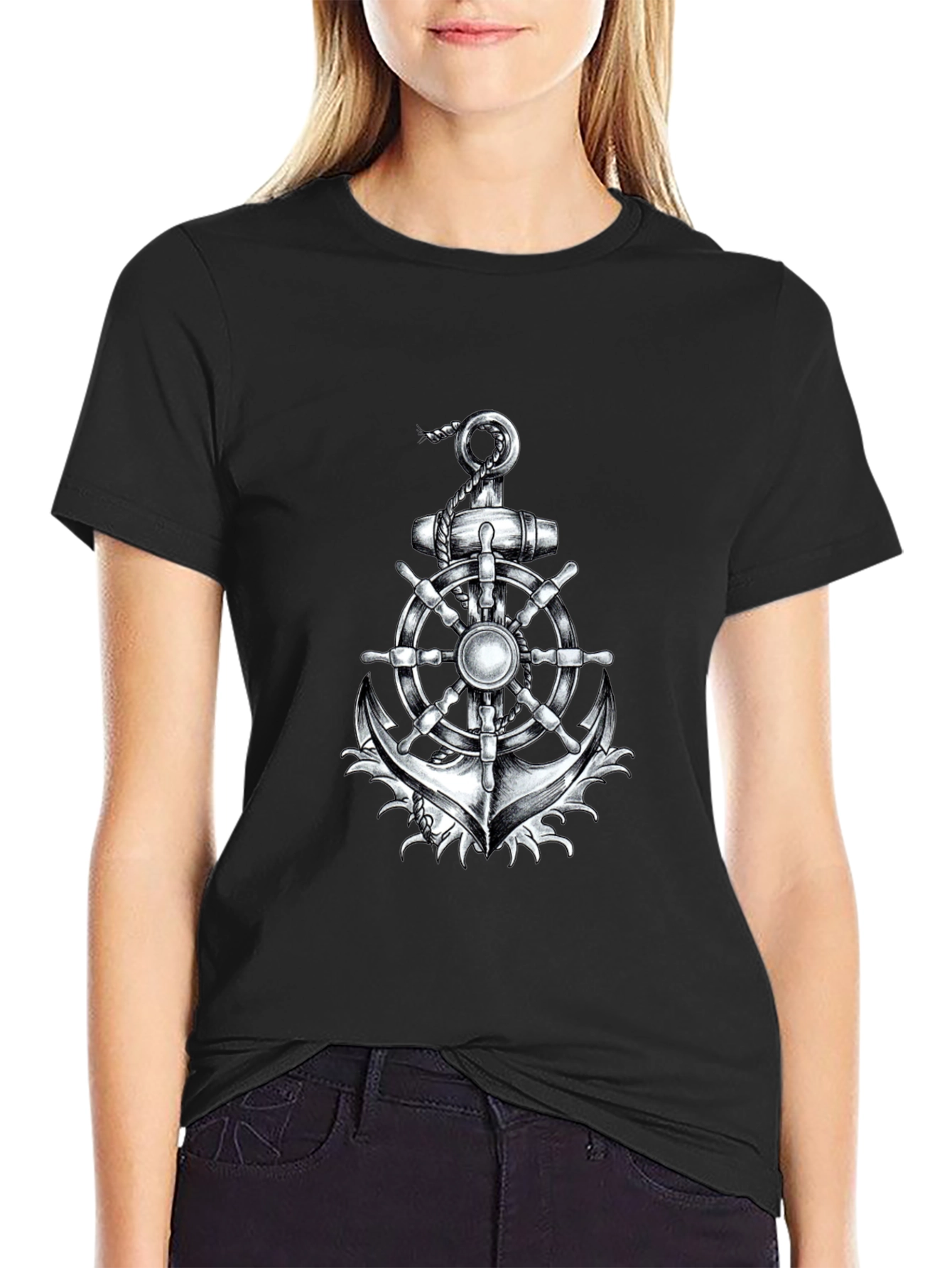 Nautical Anchor and Ship Wheel Graphic T-Shirt - 2