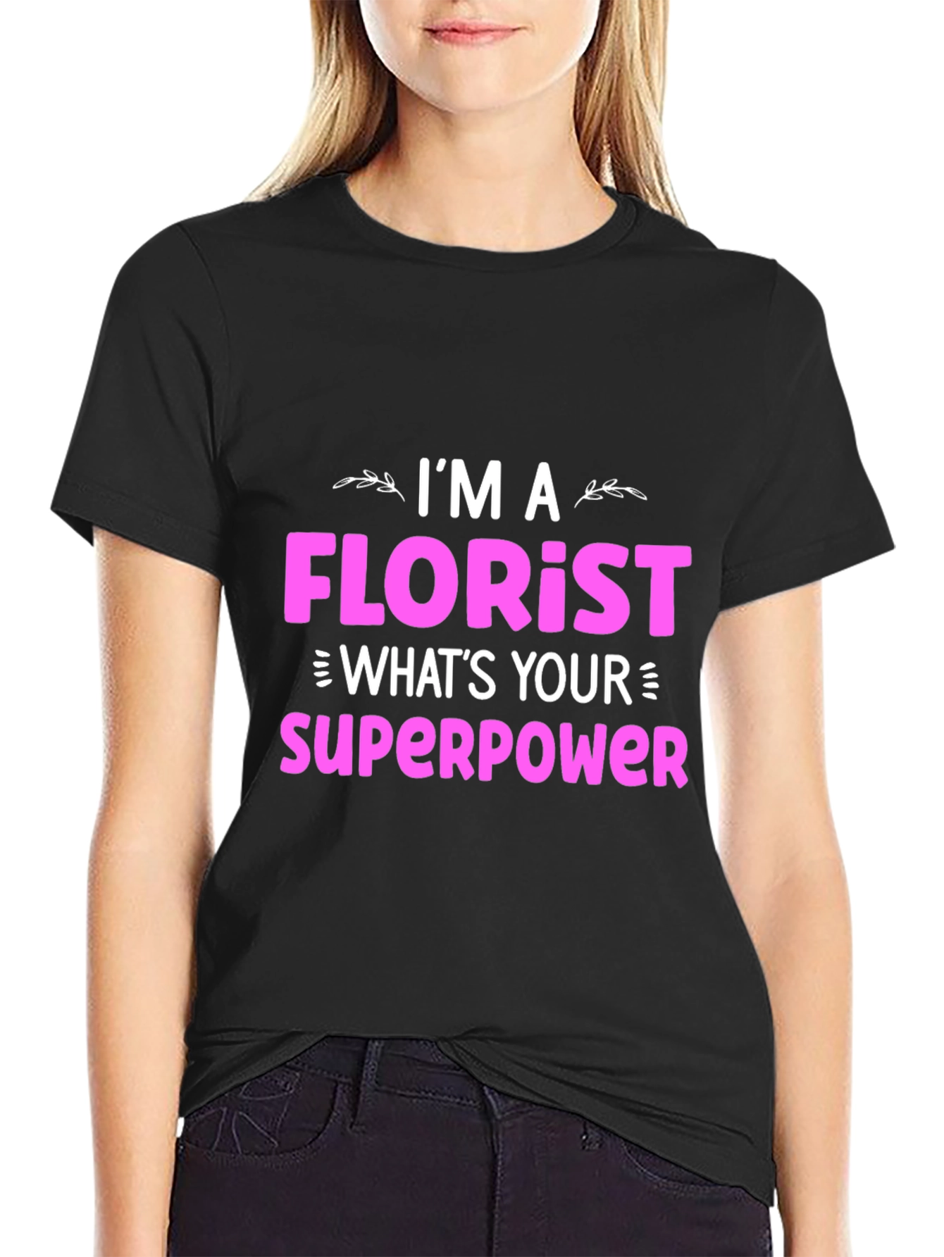 Black Florist Superpower T-Shirt - Funny Floral Design view 2