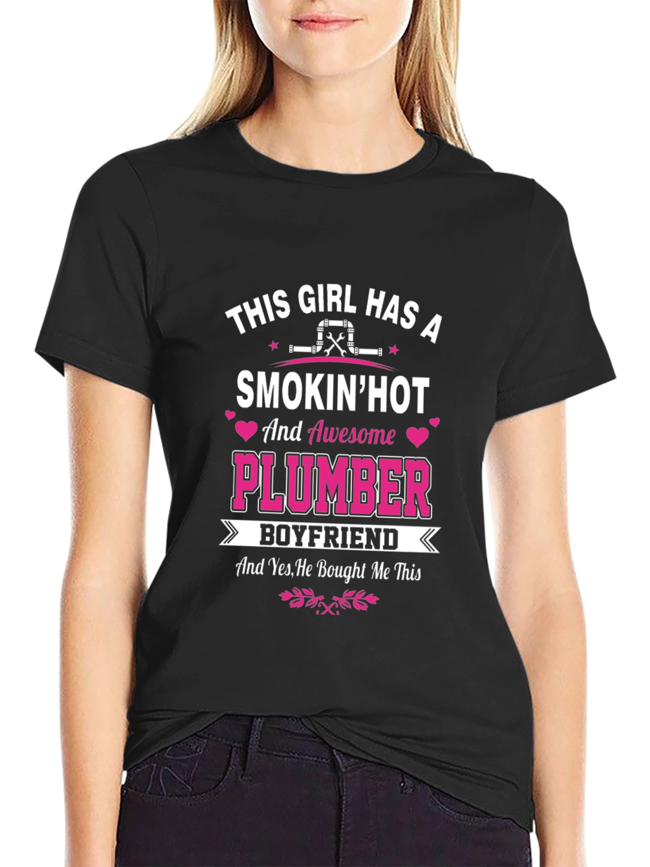 Black Smokin' Hot Plumber Boyfriend T-Shirt view 2
