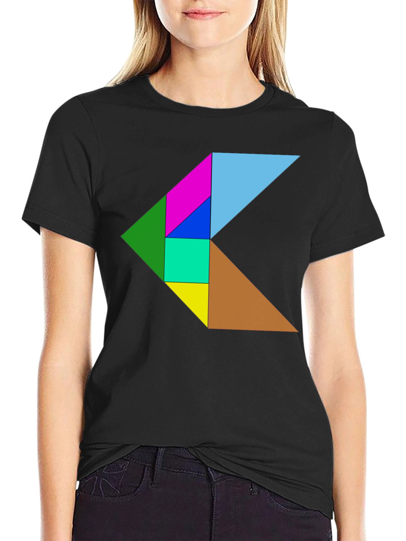 Black Geometric Puzzle Design Black T-Shirt view 2