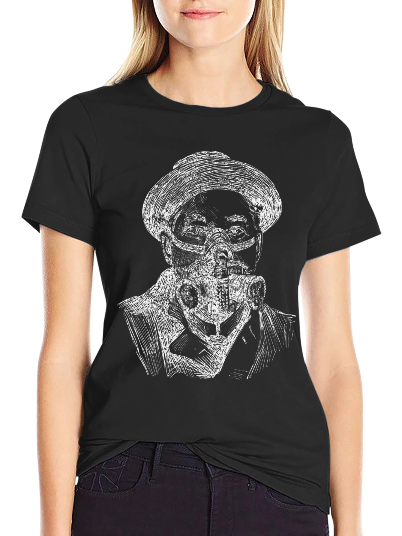 Black Steampunk Mask Tee - Edgy Graphic T-Shirt view 2