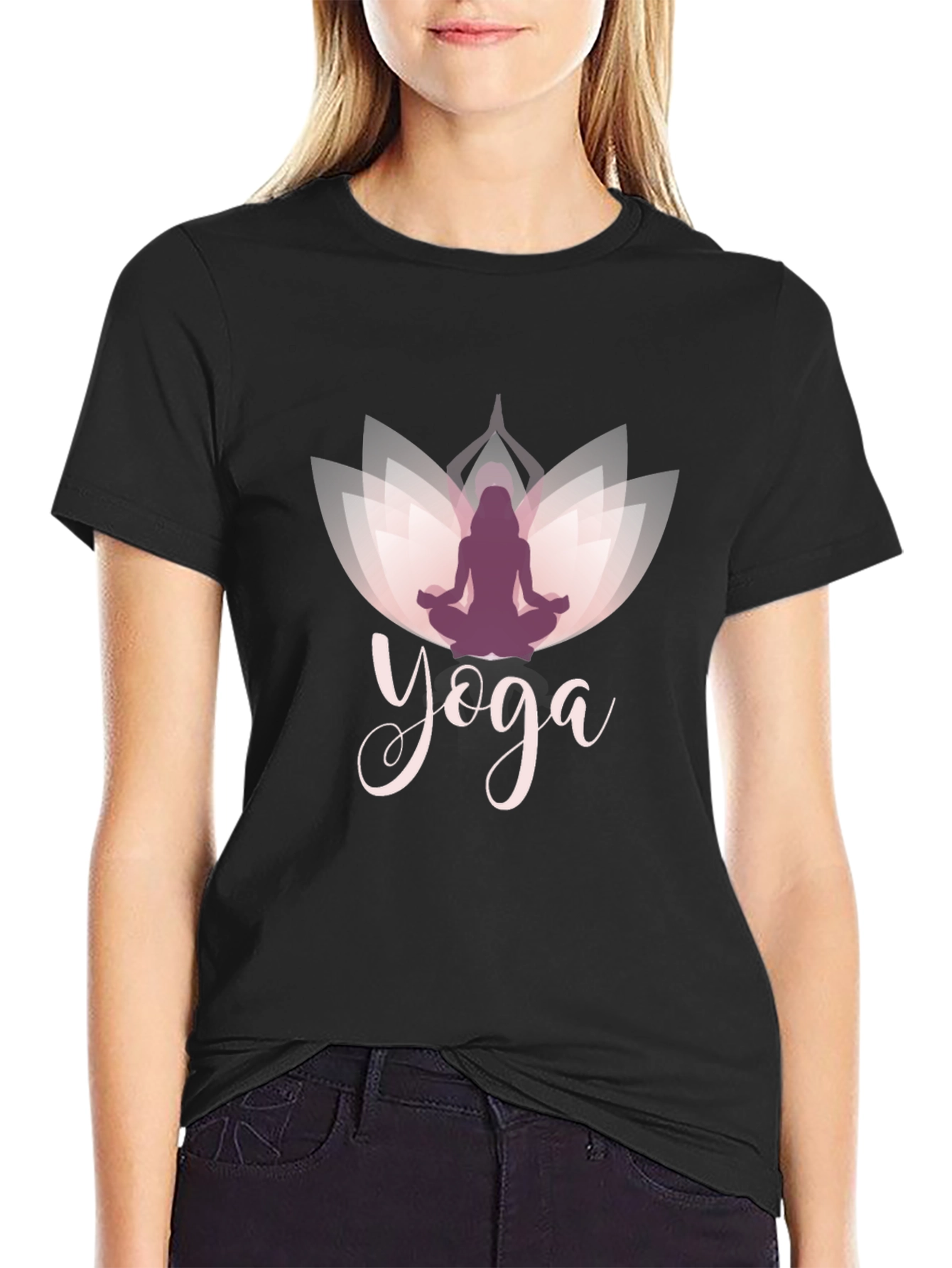Black Yoga Lotus T-Shirt - Men's Black Tee view 2